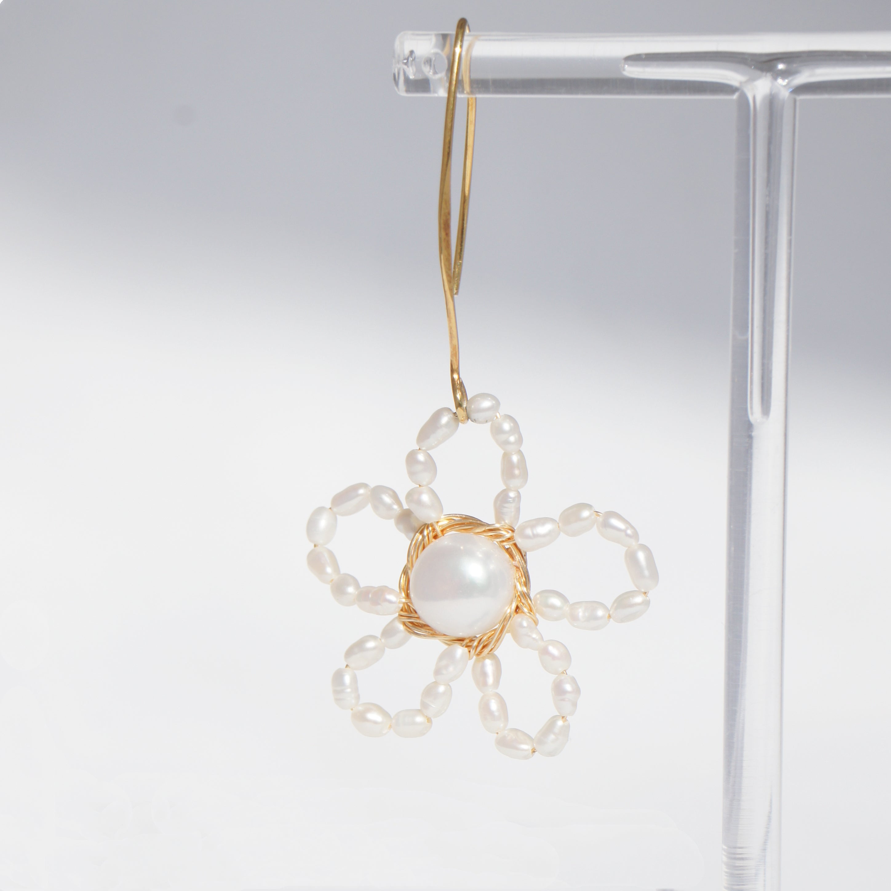 Flower Power Freshwater Pearl Drop Earrings, 18k Gold Vermeil