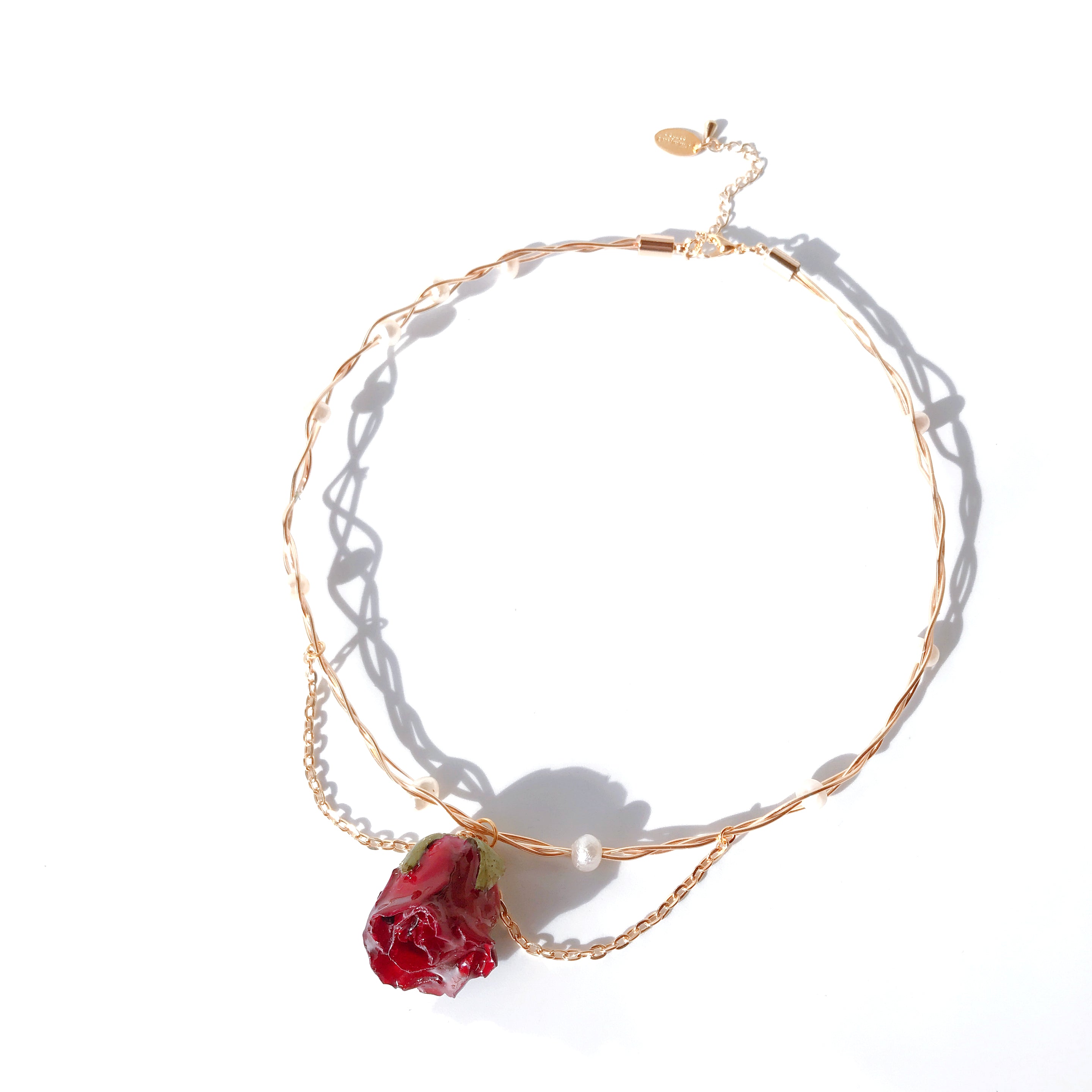 *REAL FLOWER* Grande Amore Rosebud & Pearl Choker/Necklace