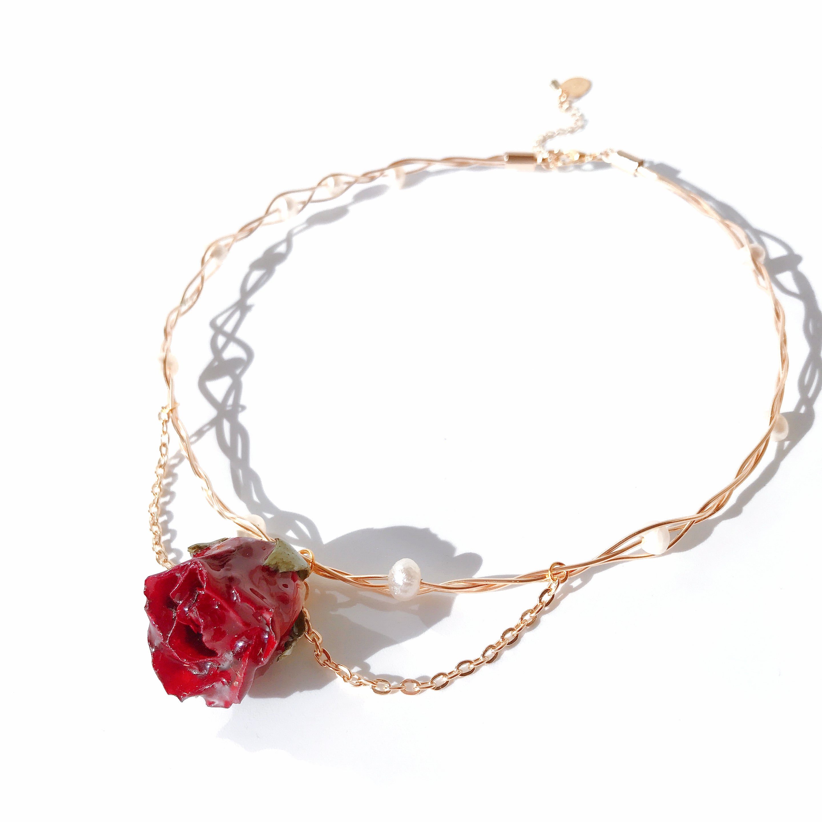 *REAL FLOWER* Grande Amore Rosebud & Pearl Choker/Necklace