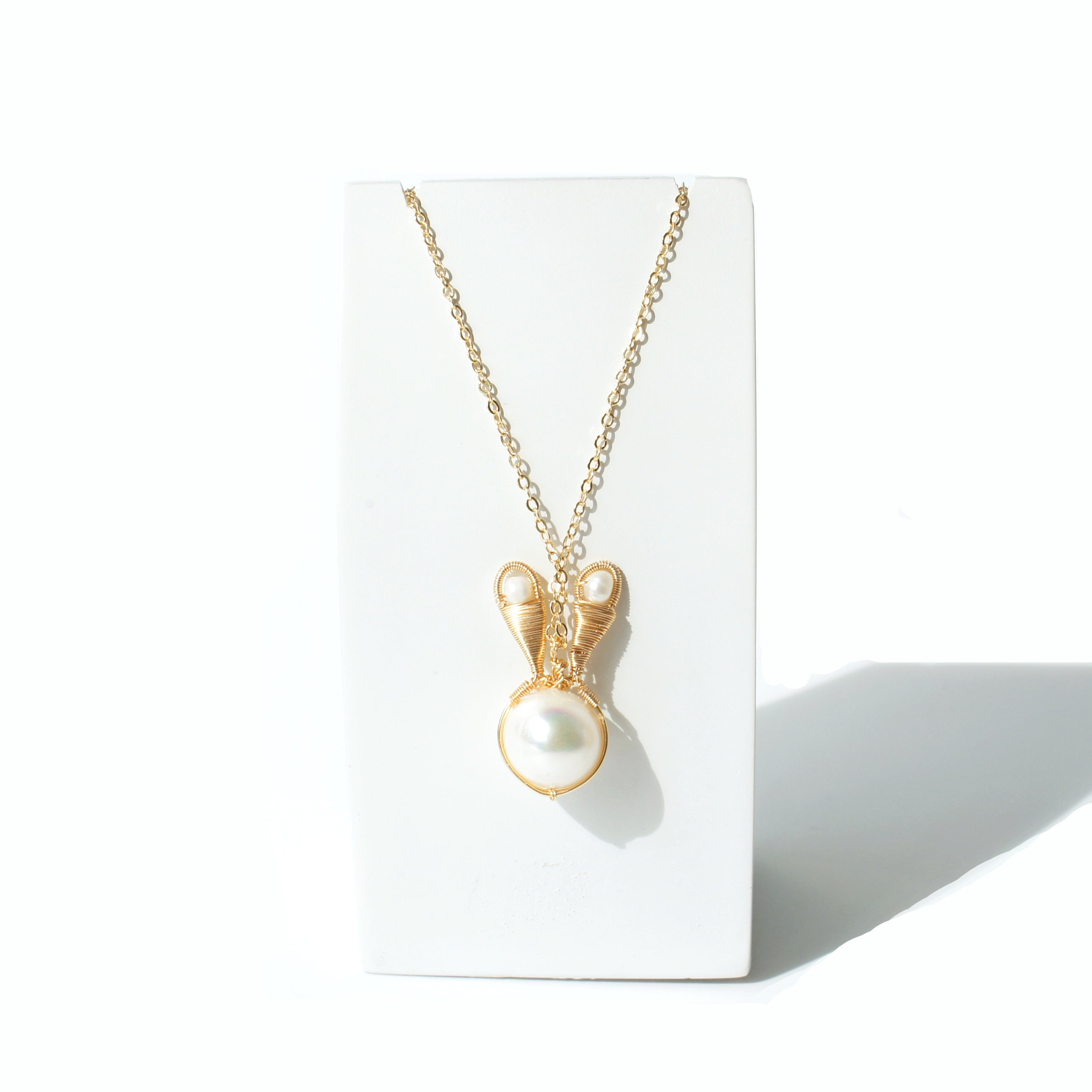 Pearl Bunny Necklace, 12mm Freshwater Pearl