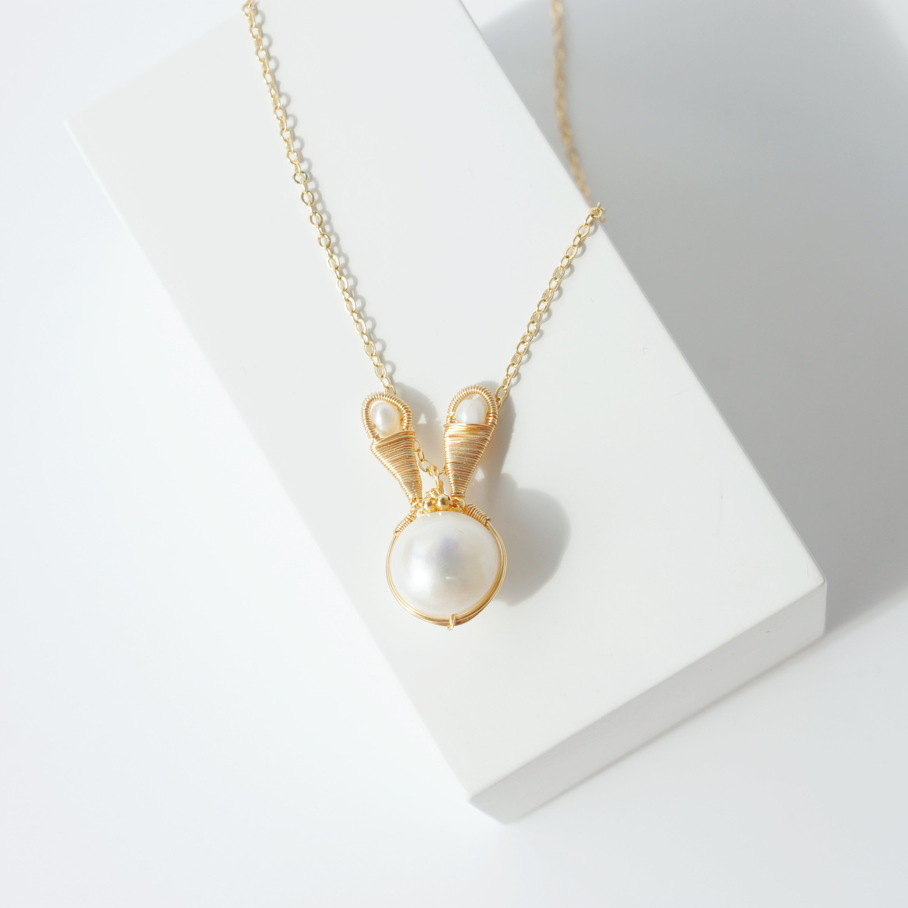 Pearl Bunny Necklace, 12mm Freshwater Pearl