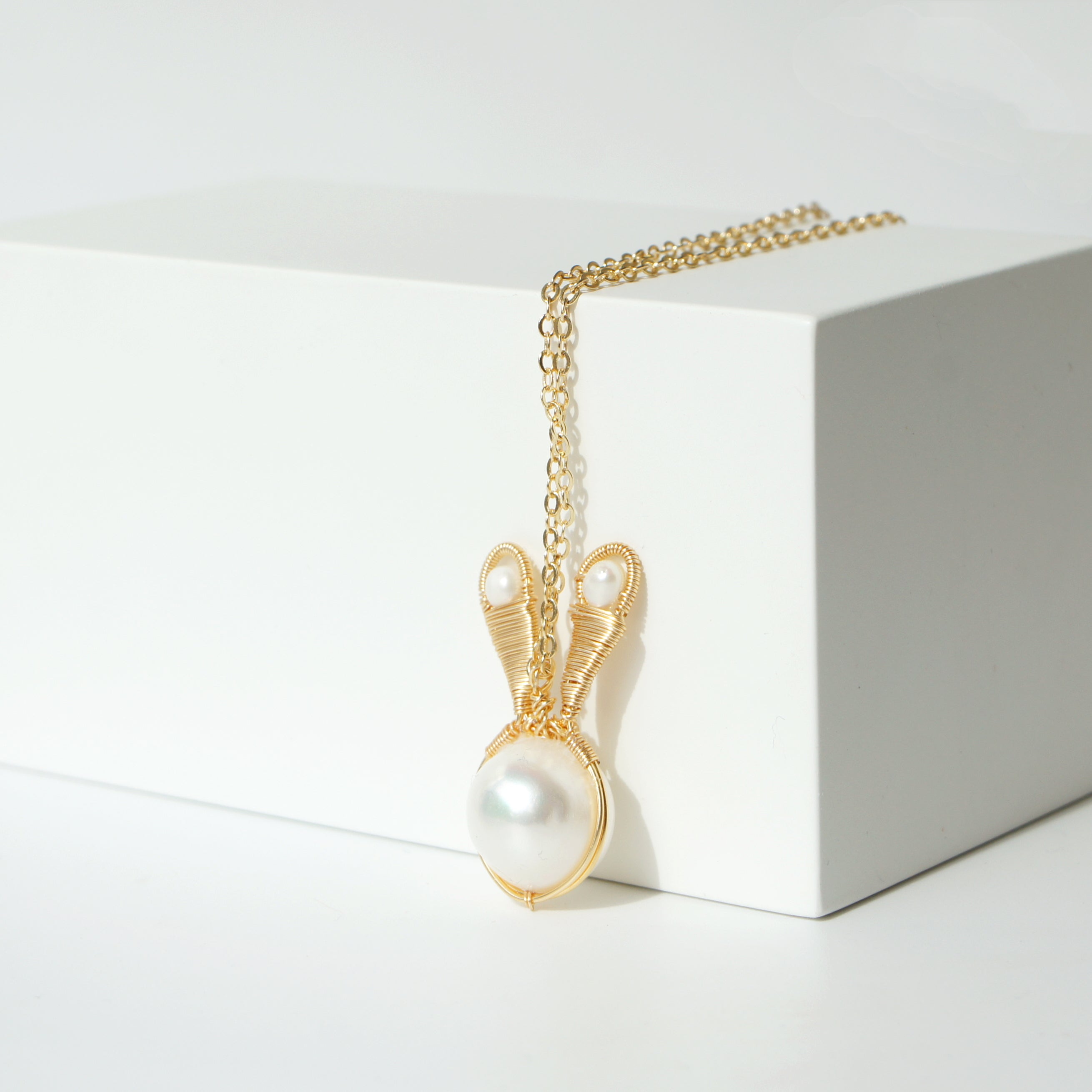 Pearl Bunny Necklace, 12mm Freshwater Pearl