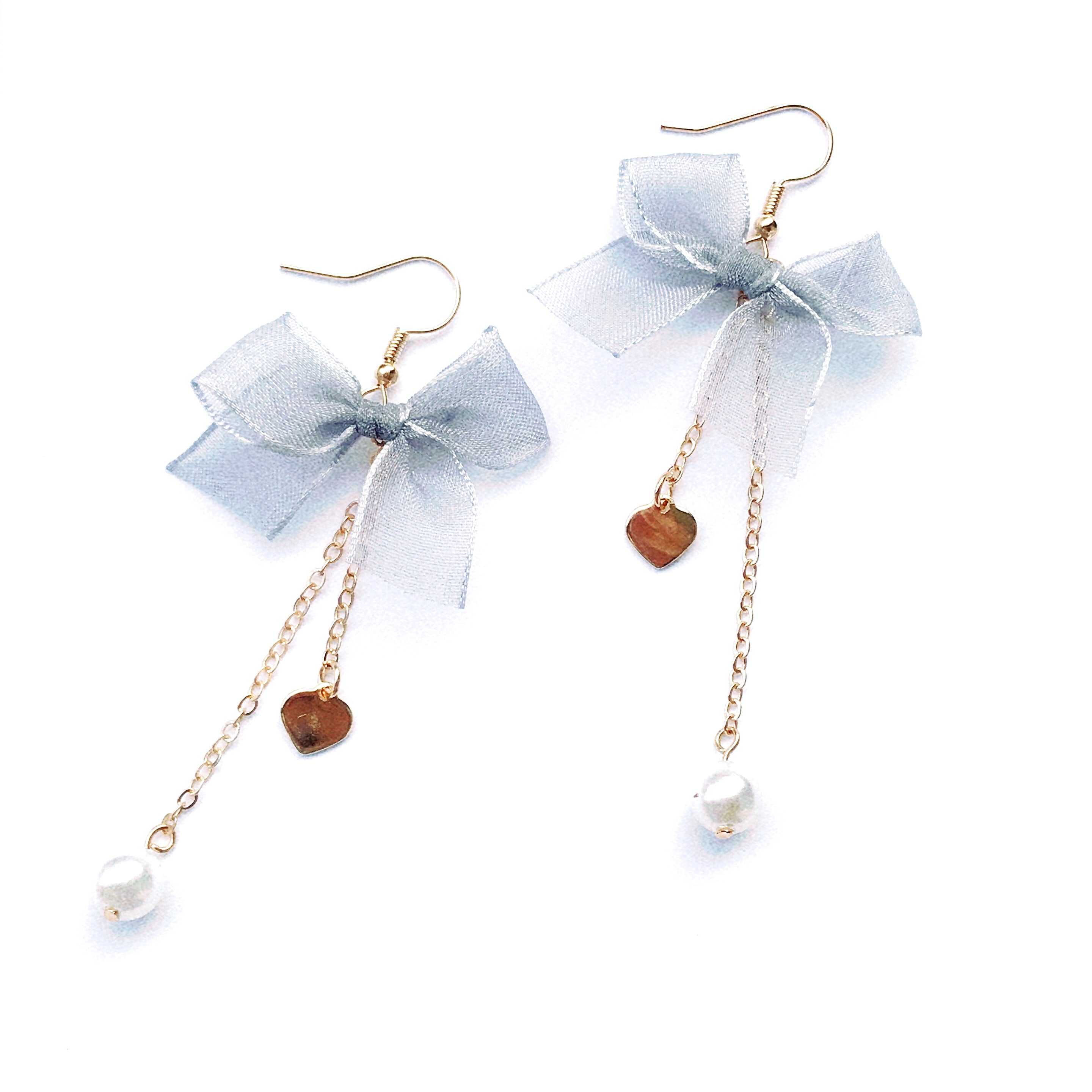 Dusty Blue Tulle Tassel Chain Drop Earrings