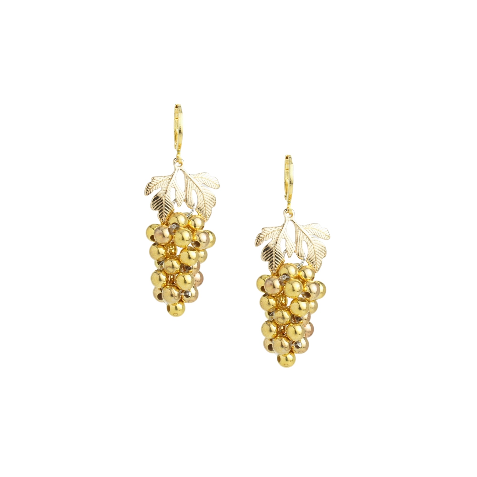 Very Grapeful Metallic Grape Earrings with Golden Leaves