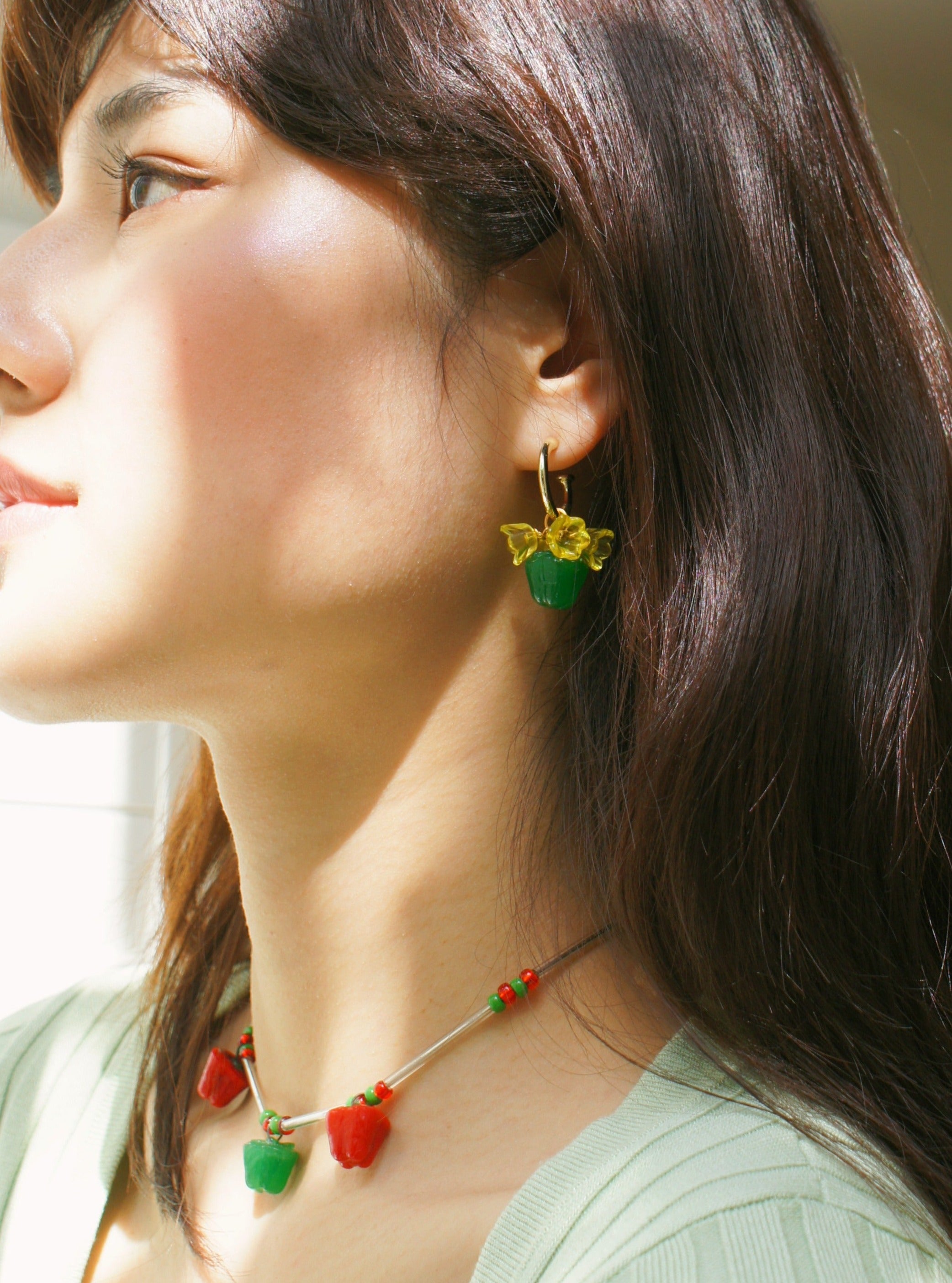 Garden Produce Bell Pepper and Flowers Earrings