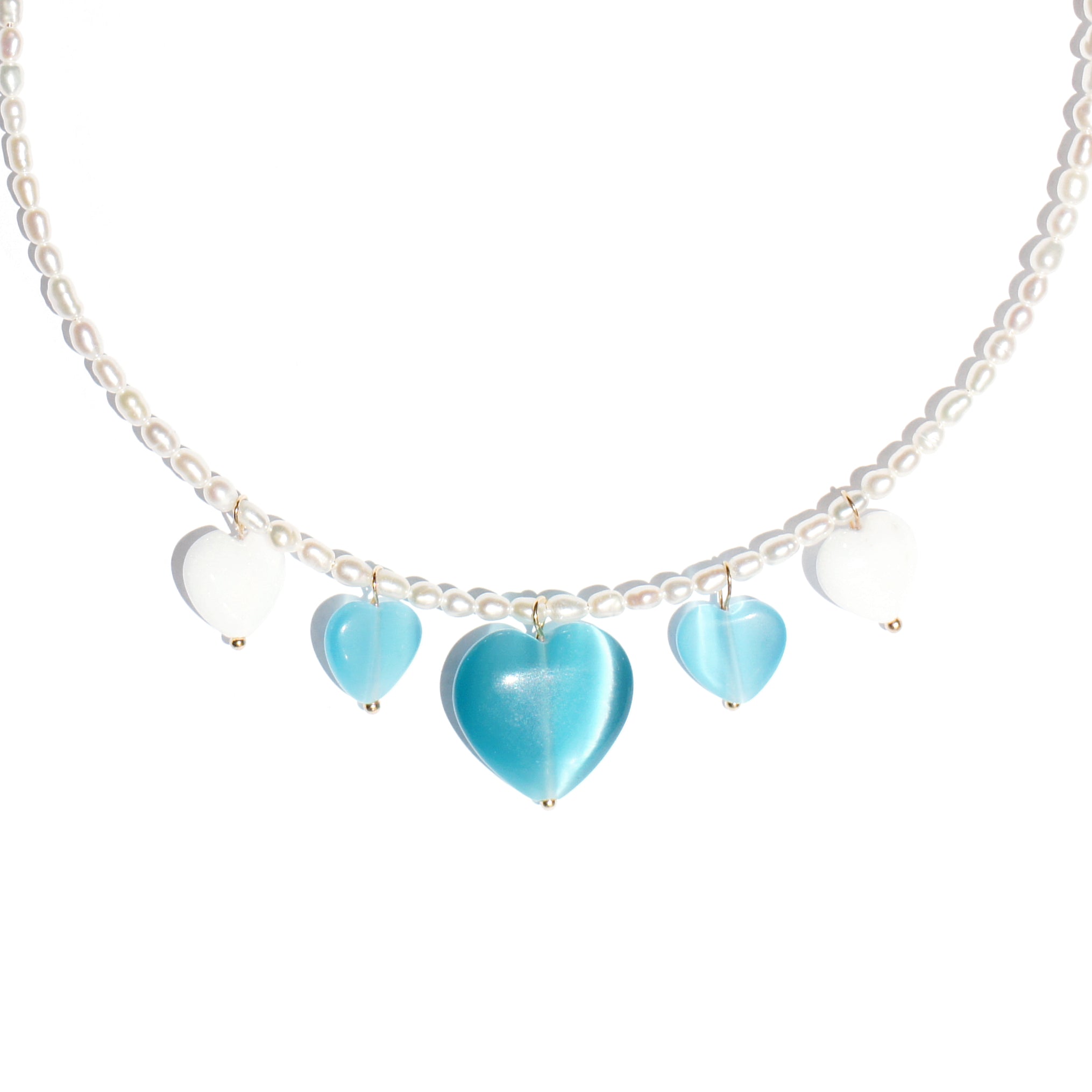 Serenity Freshwater Pearl Open Choker Necklace with Heart Charms