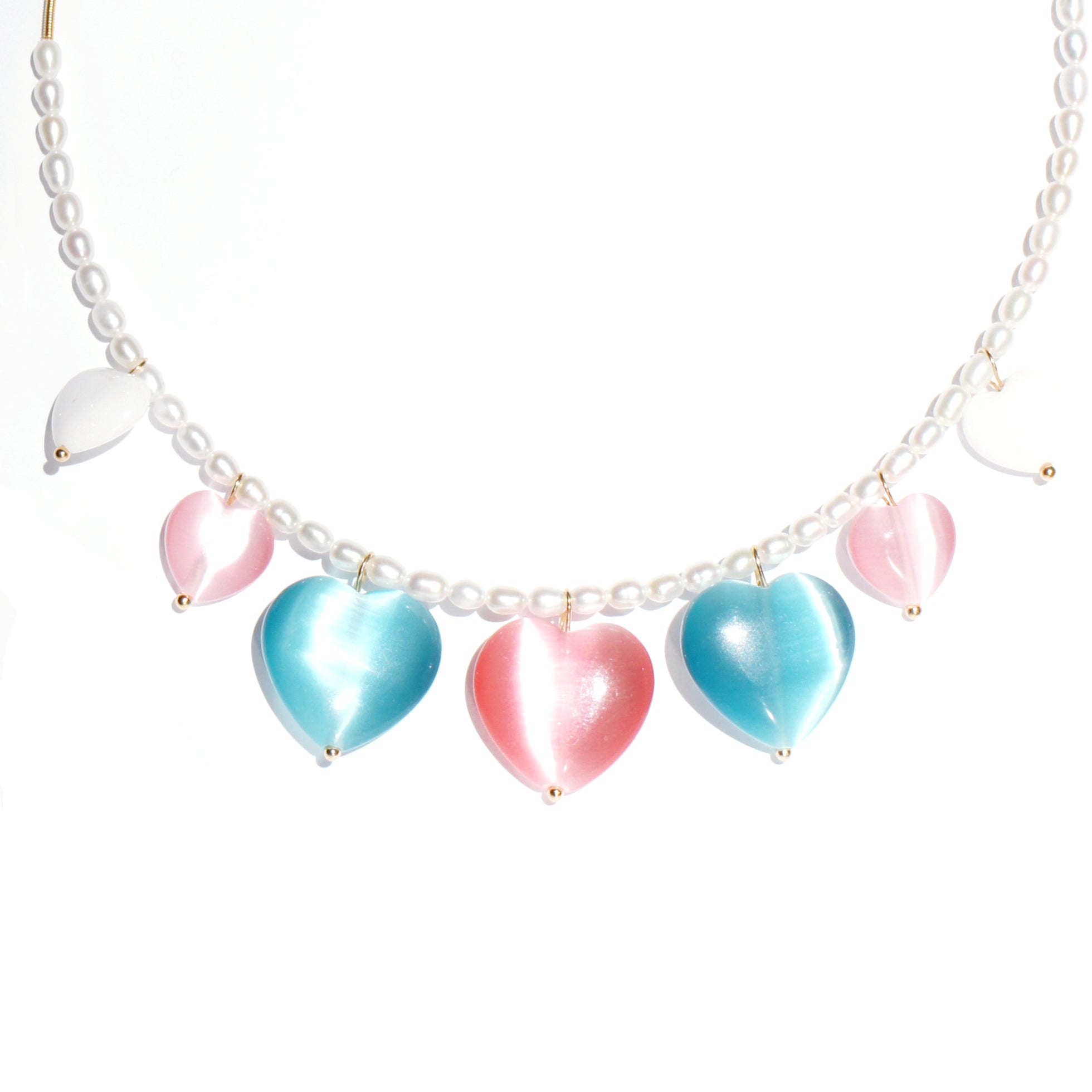 Serenity Freshwater Pearl Open Choker Necklace with Heart Charms
