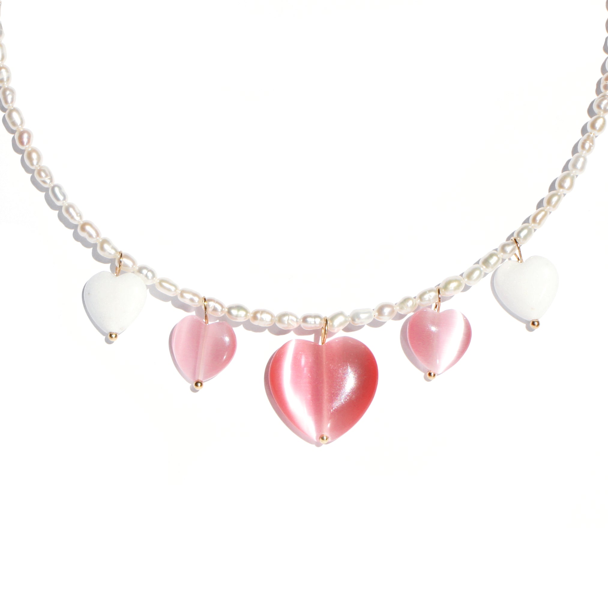 Serenity Freshwater Pearl Open Choker Necklace with Heart Charms