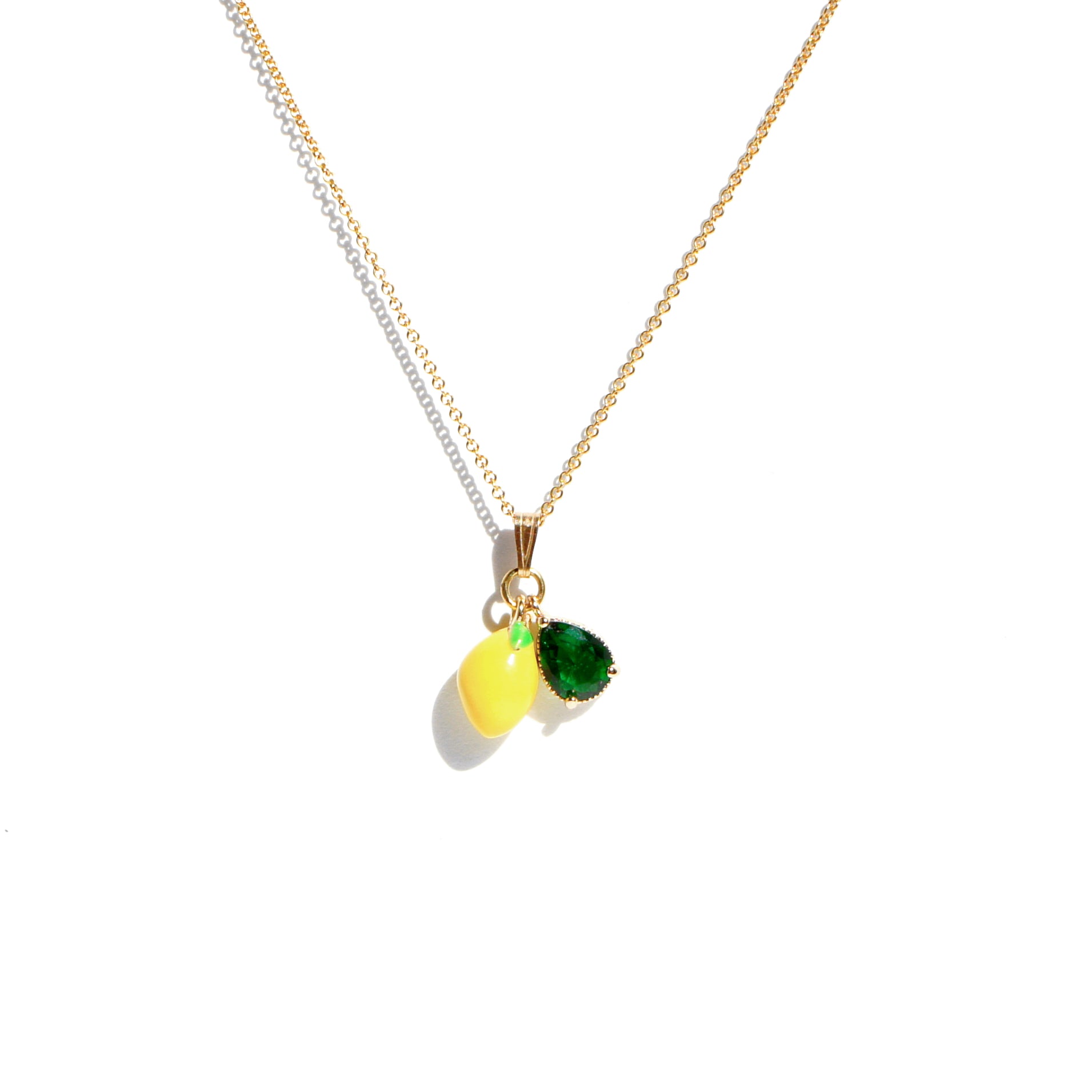 Fruity Chain Necklace with Enamel and Crystal Pendant, Lemon/Strawberry