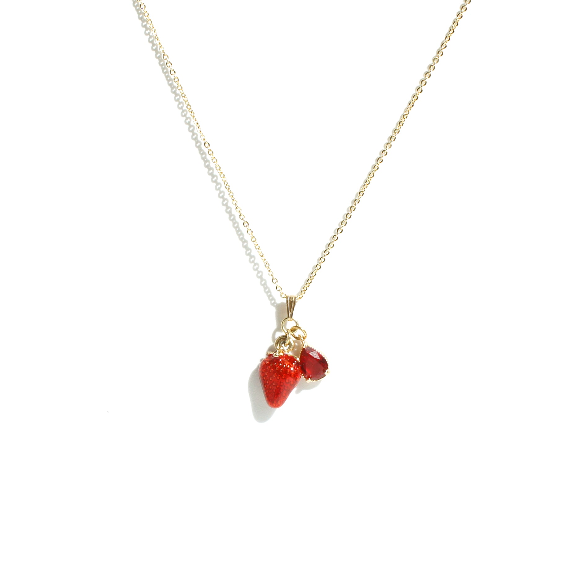 Fruity Chain Necklace with Enamel and Crystal Pendant, Lemon/Strawberry