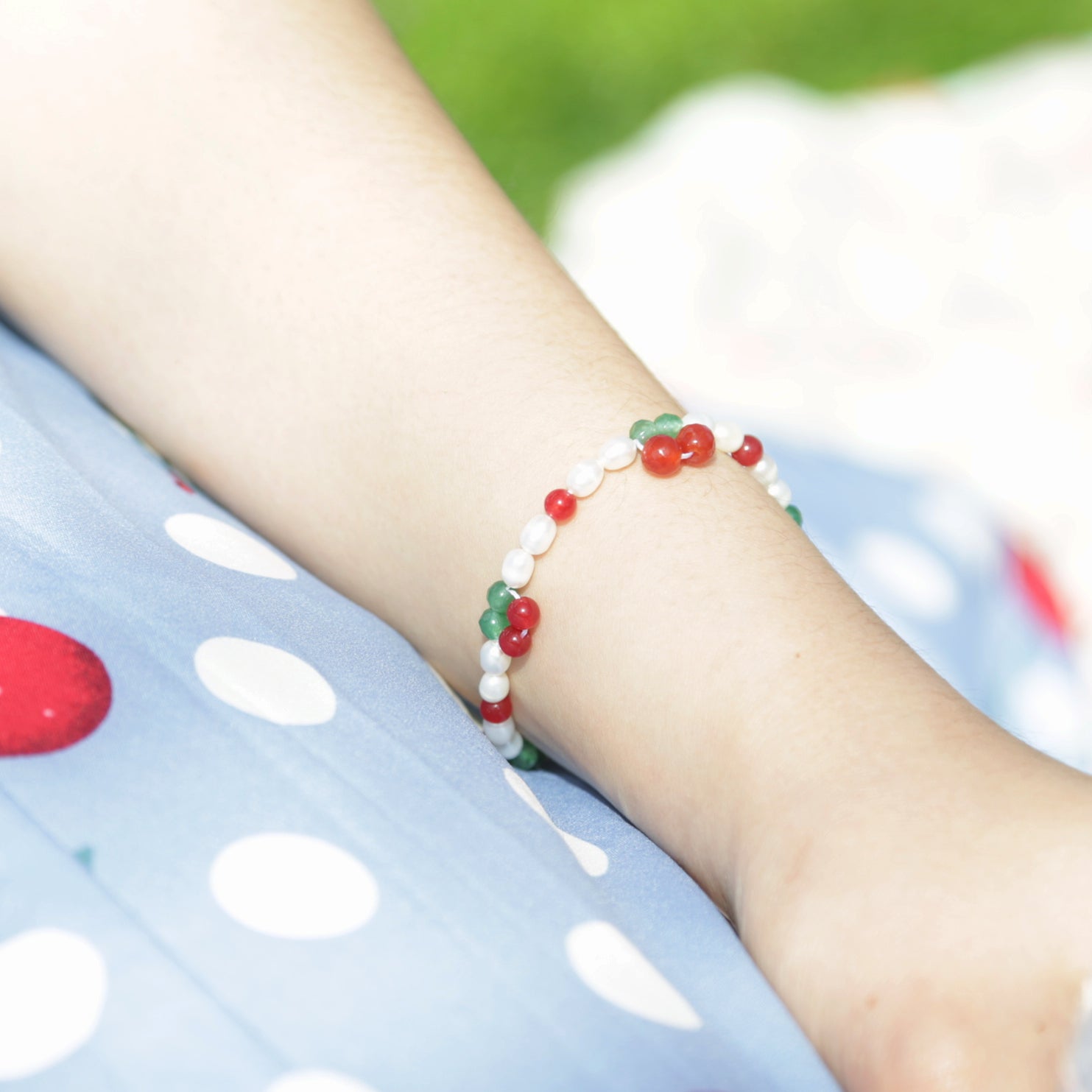 Cherry Pie Gemstone and Freshwater Pearl Bracelet