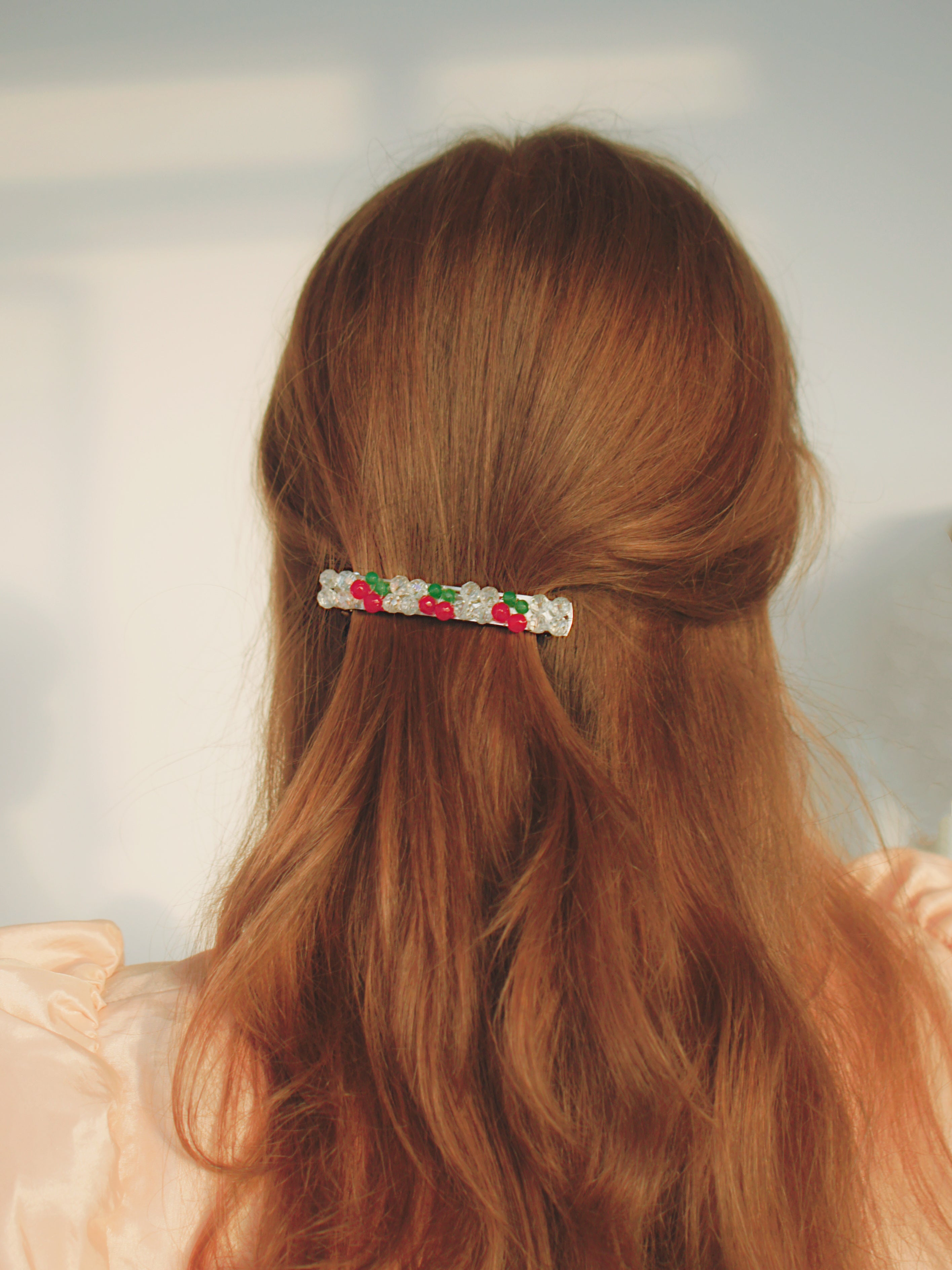 Cherry Pie Gemstone Beaded Hair Barrette / Clip