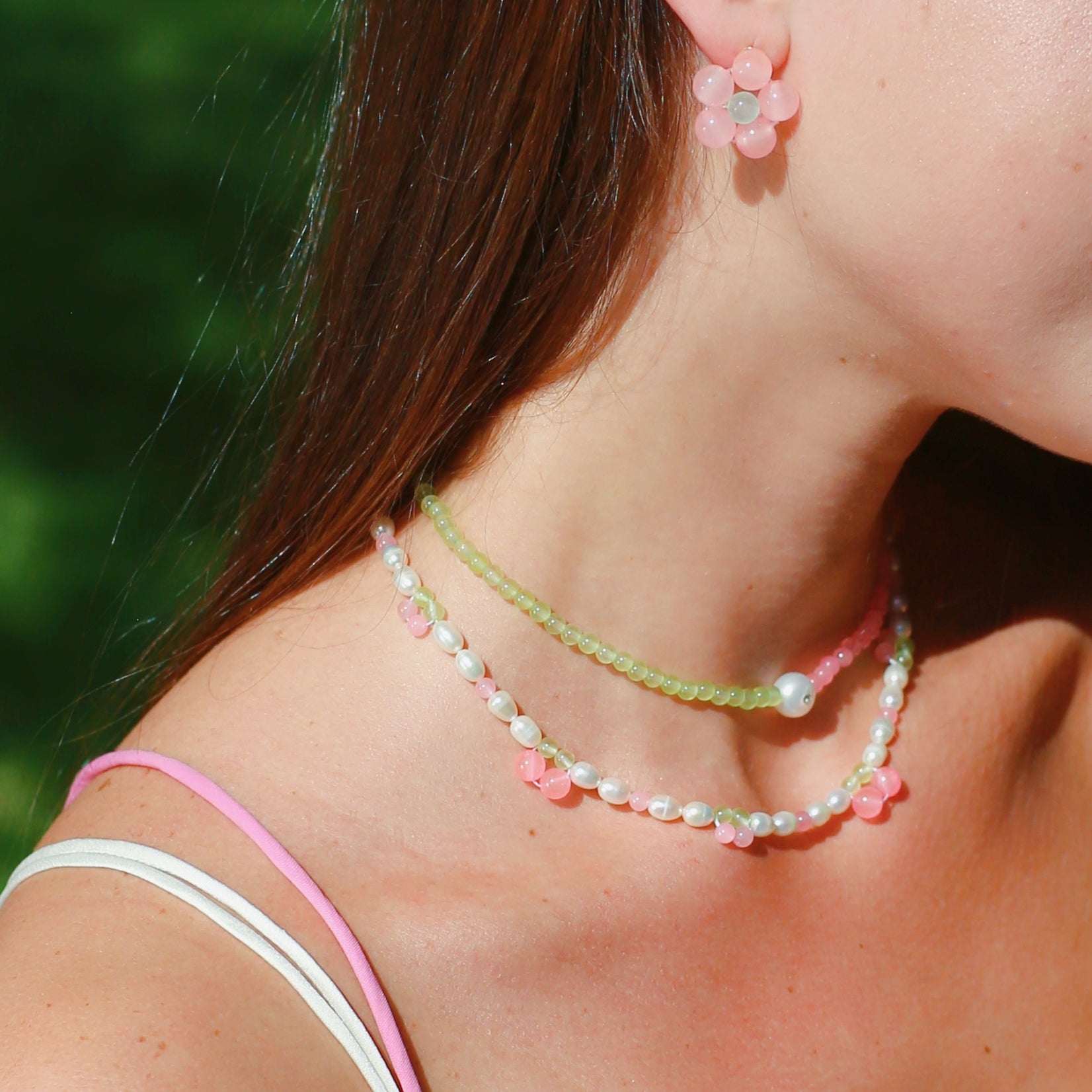 Cherry Pie Gemstone and Freshwater Pearl Necklace