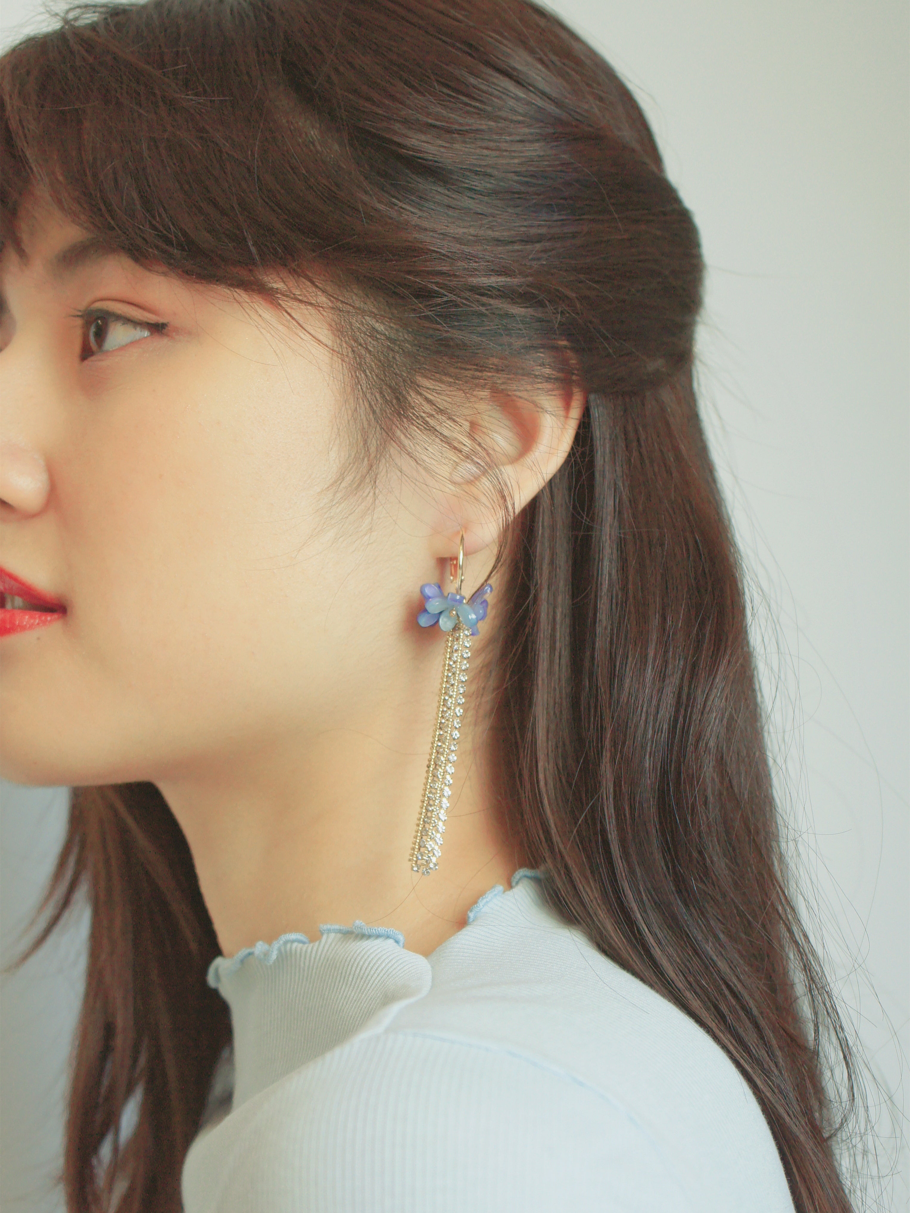 Inflorescence Blooming Flower and Crystal Drop Hoop Earrings