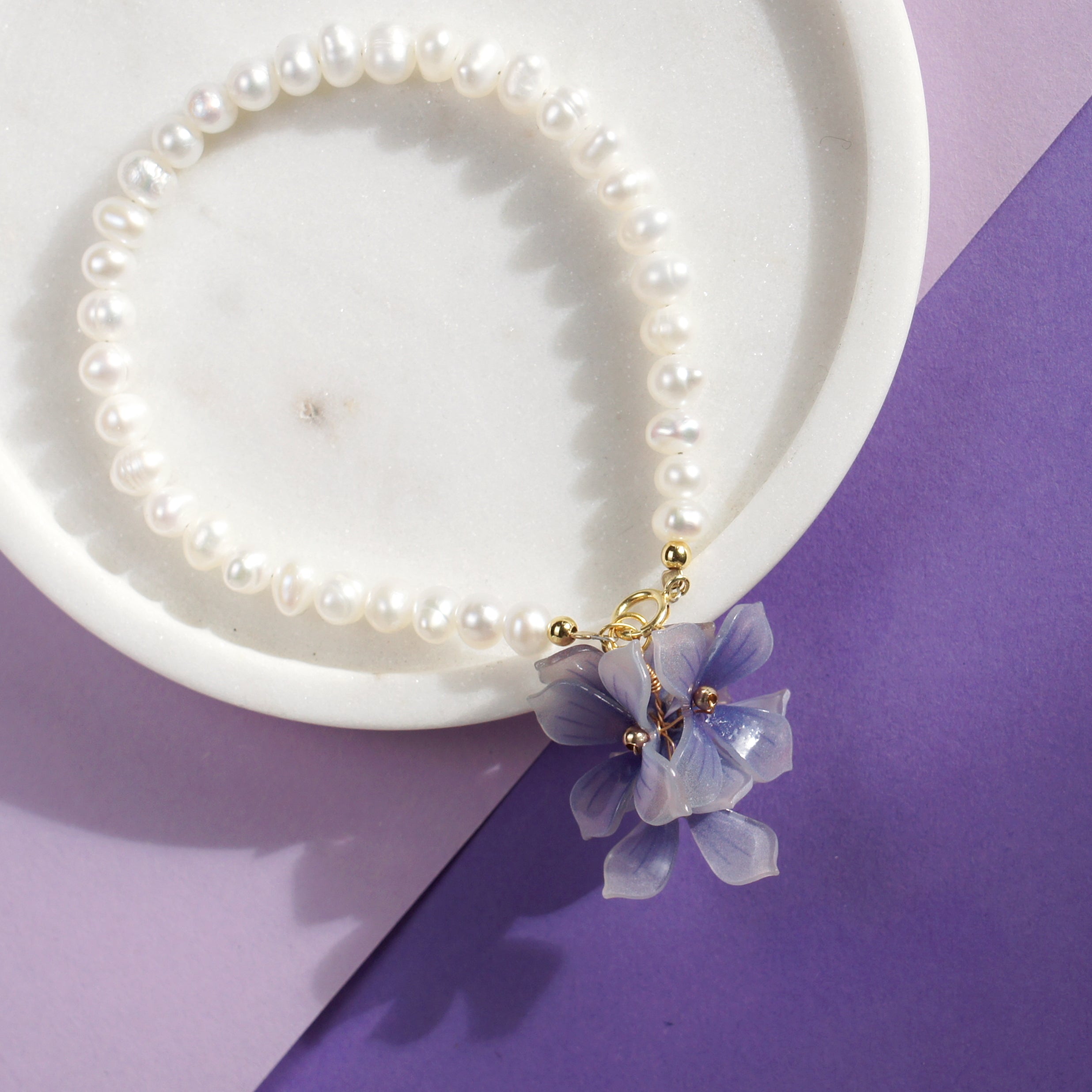Inflorescence Very Peri Flower and Freshwater Pearl Bracelet