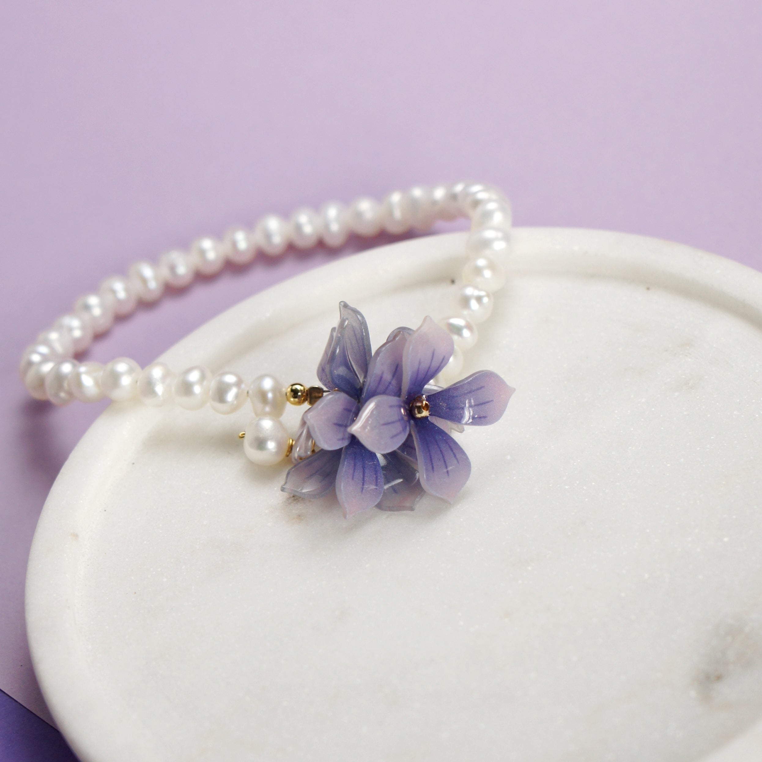 Inflorescence Very Peri Flower and Freshwater Pearl Bracelet