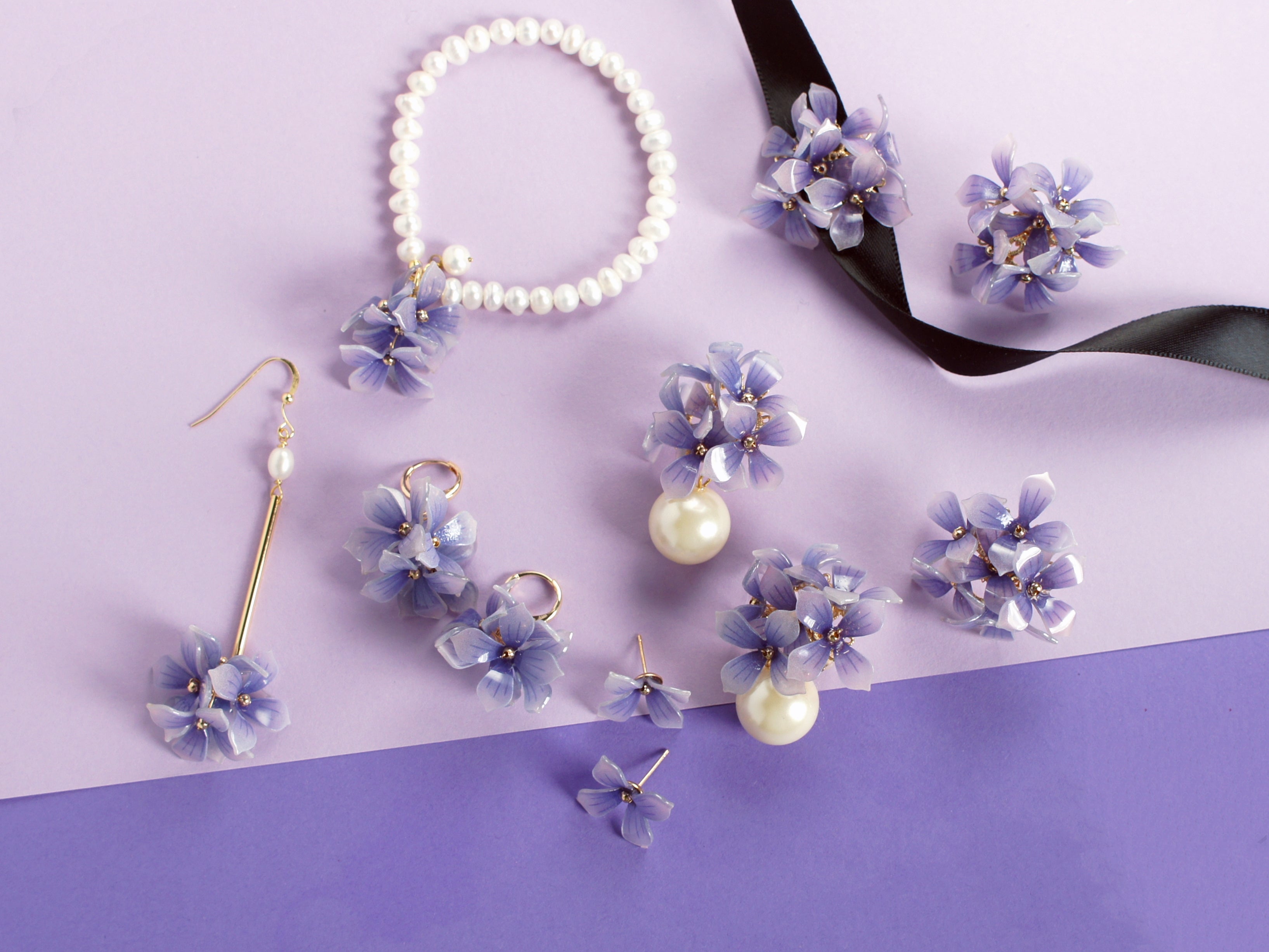 Inflorescence Very Peri Flower and Pearl Drop Earrings