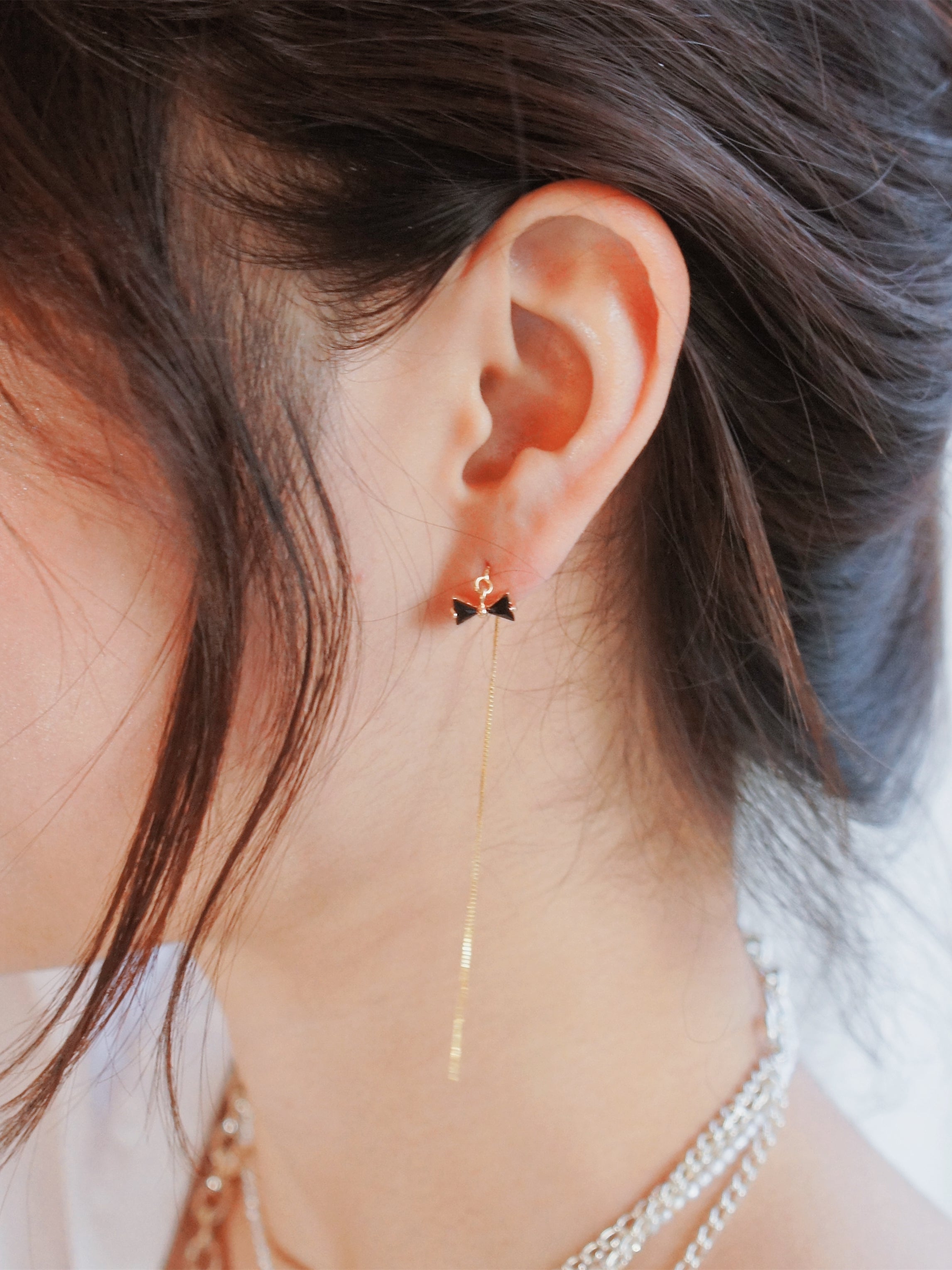 Crystal Bow Gold Vermeil Threader Earrings