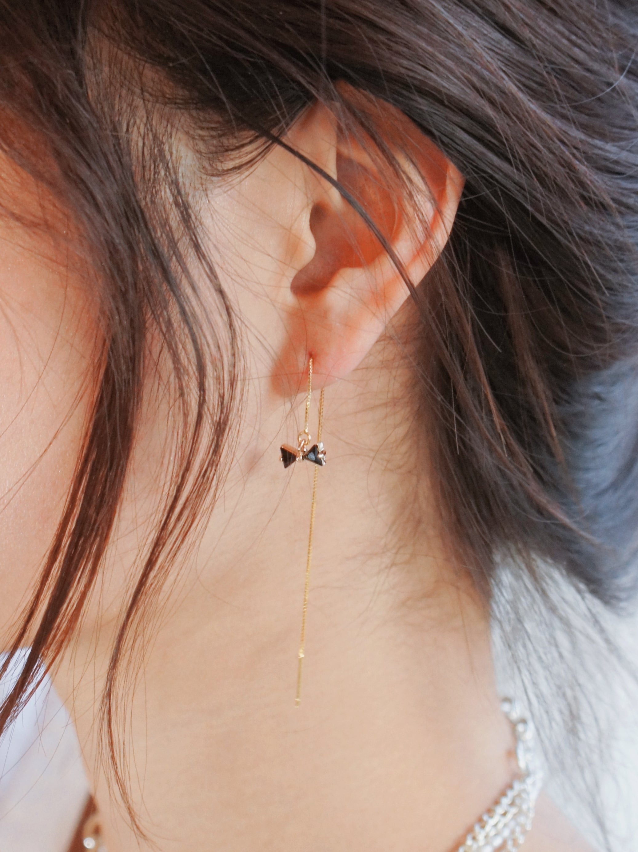 Crystal Bow Gold Vermeil Threader Earrings