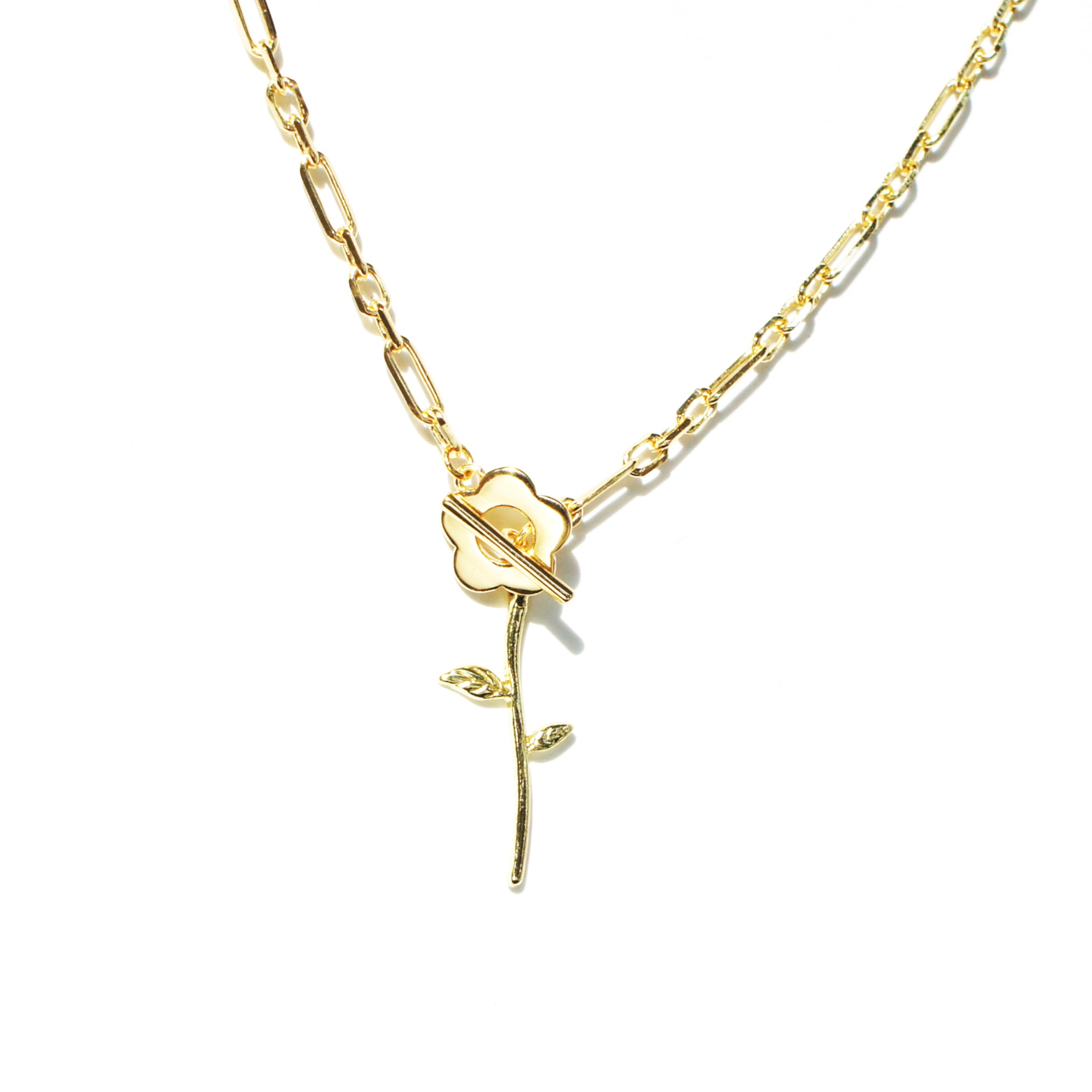 Daisy with Stem T-Bar Chain Necklace