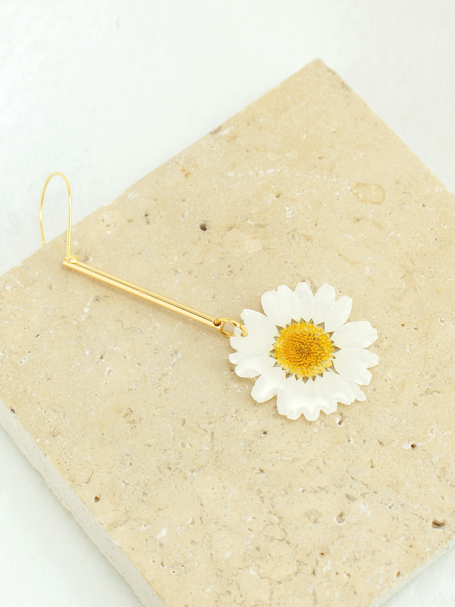 *REAL FLOWER* English Daisy Drop Earrings with 18k Gold Vermeil Hooks