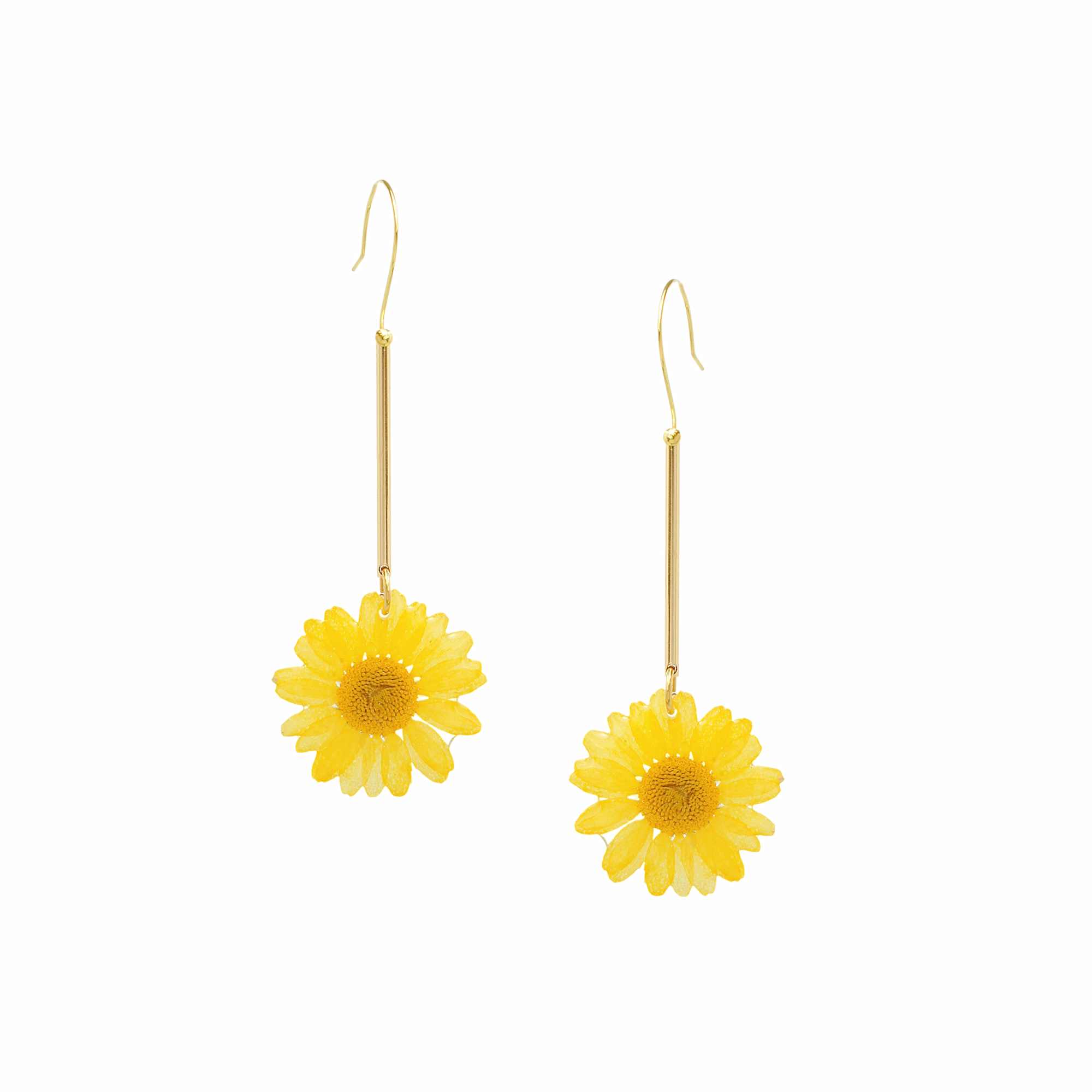 *REAL FLOWER* English Daisy Drop Earrings with 18k Gold Vermeil Hooks