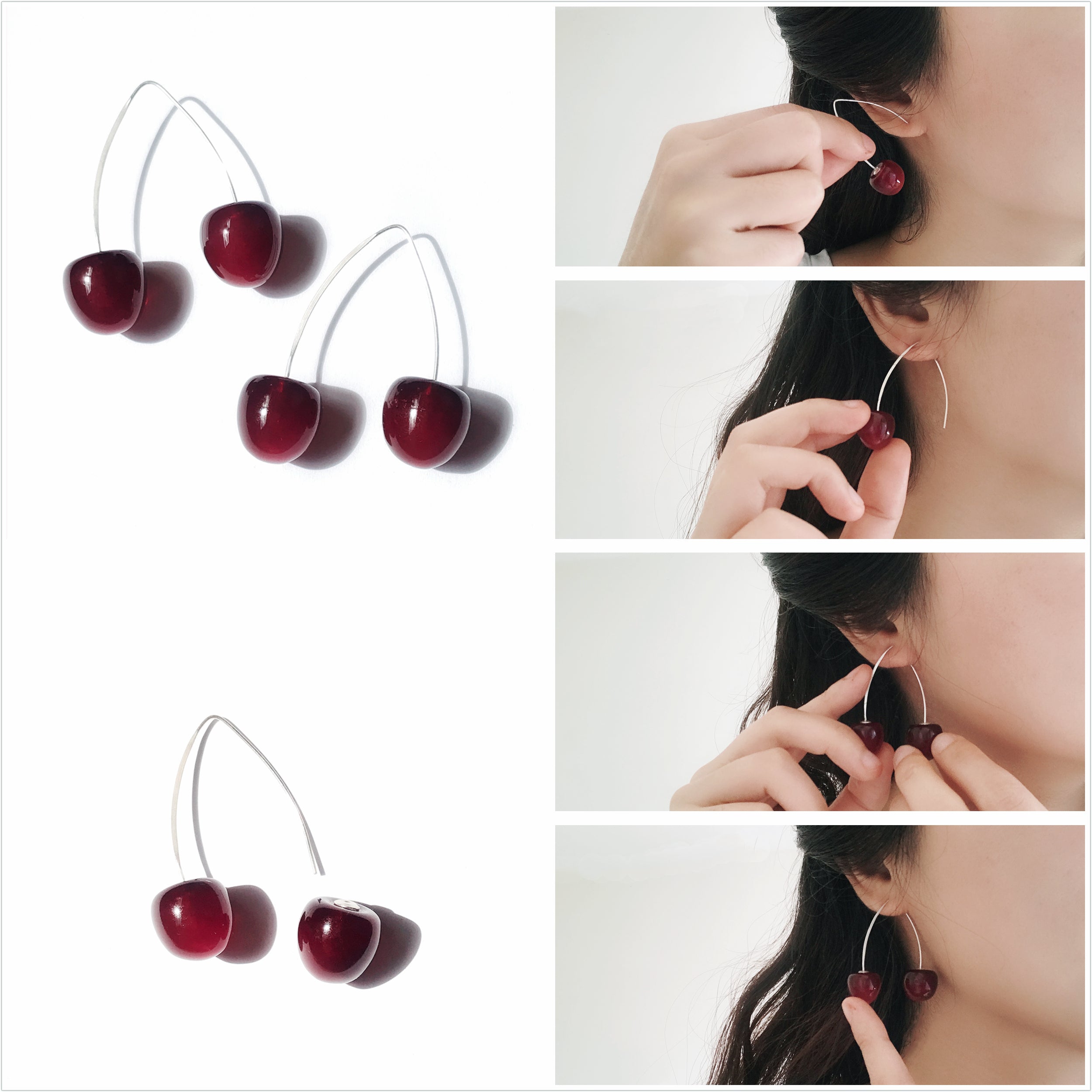 Double Cherry Drop Earrings (two-way)