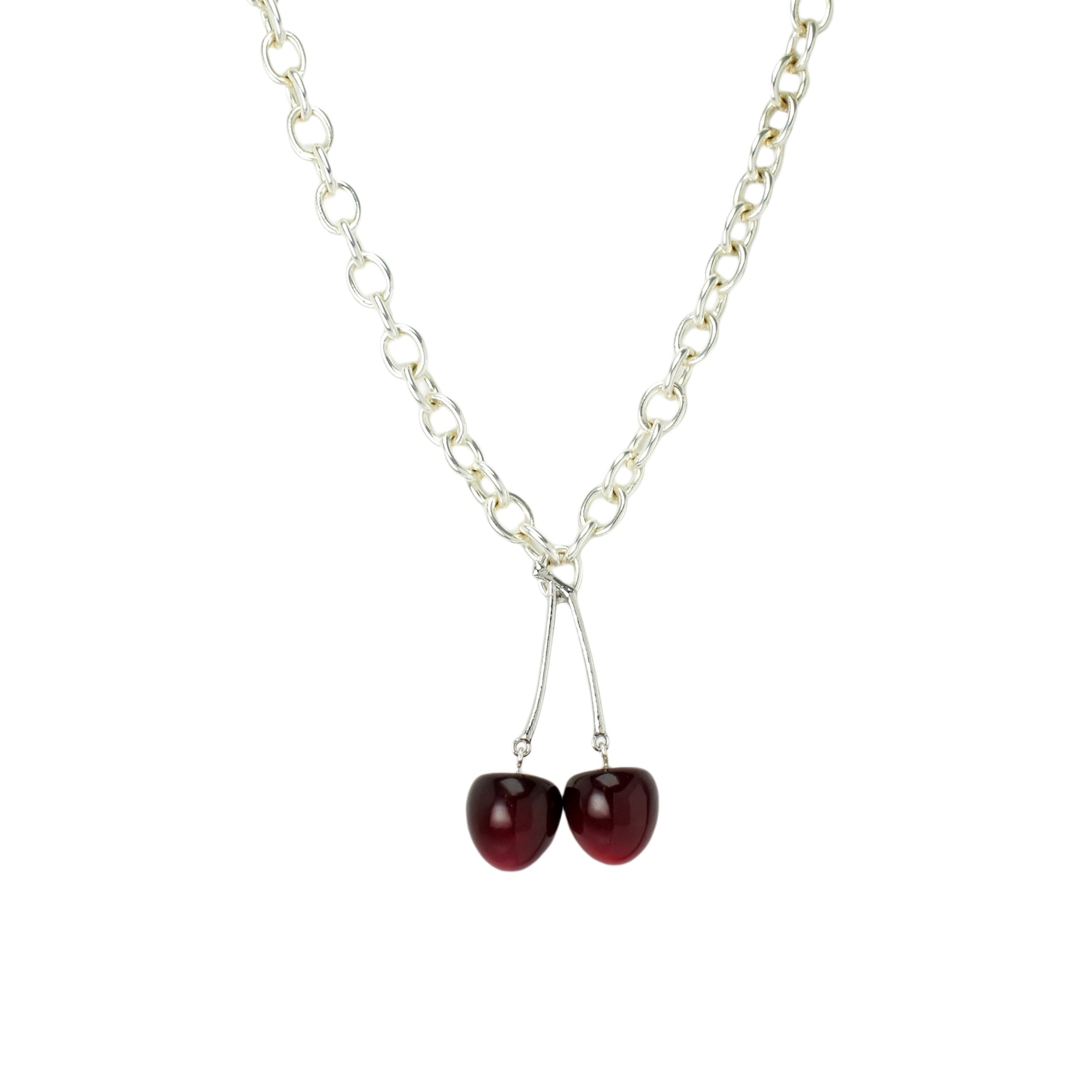 Double Cherry Silver Chain Necklace