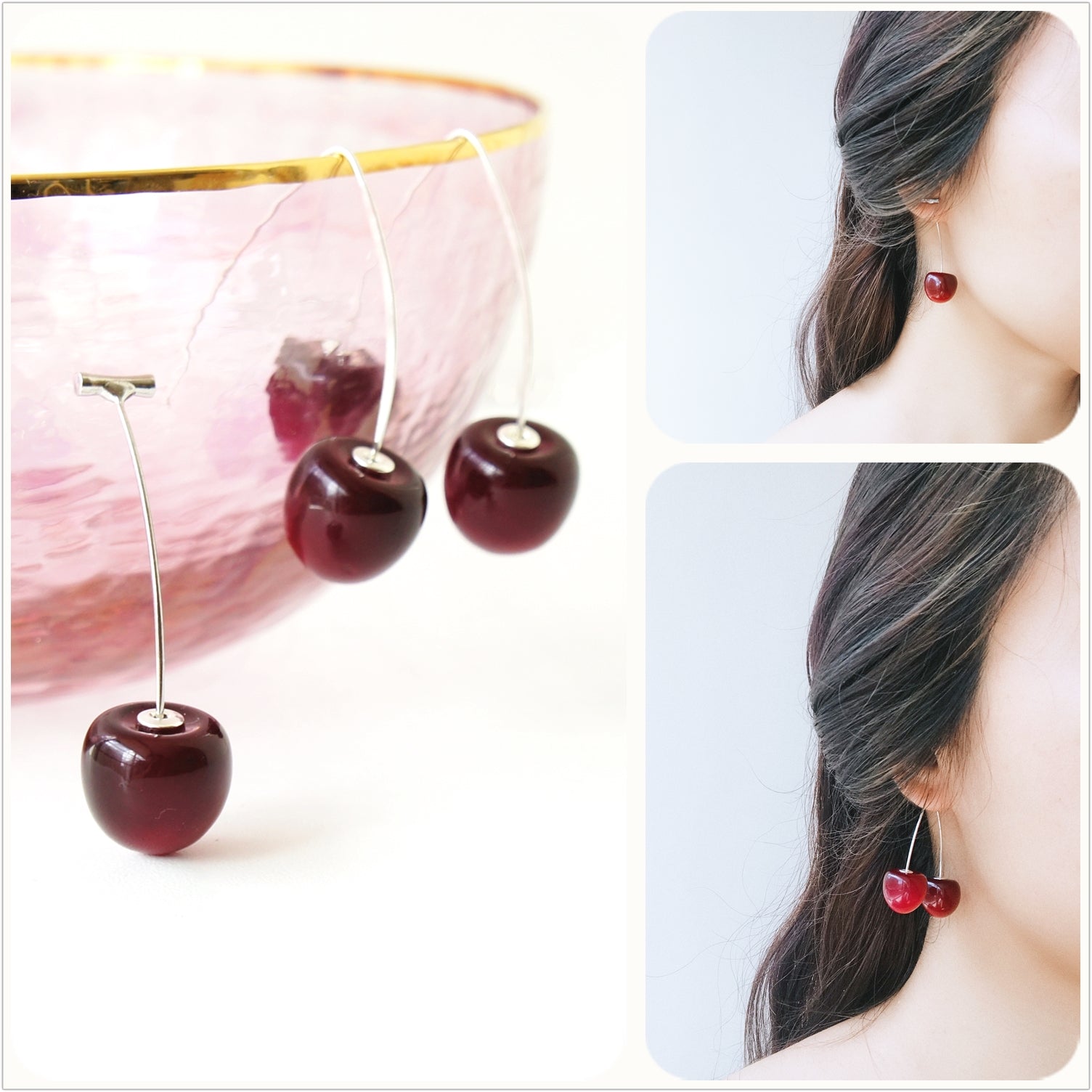 Double Cherry Drop Earrings (two-way)