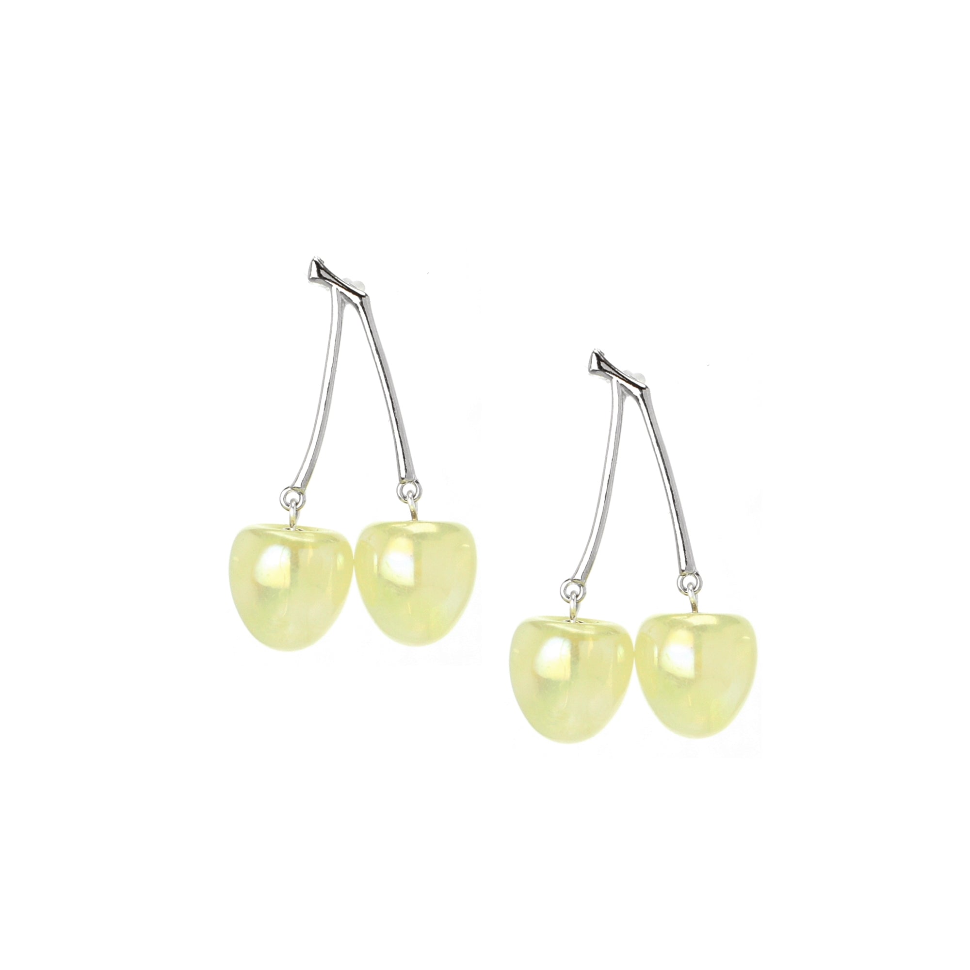 Double Cherry Silver Stem Earrings