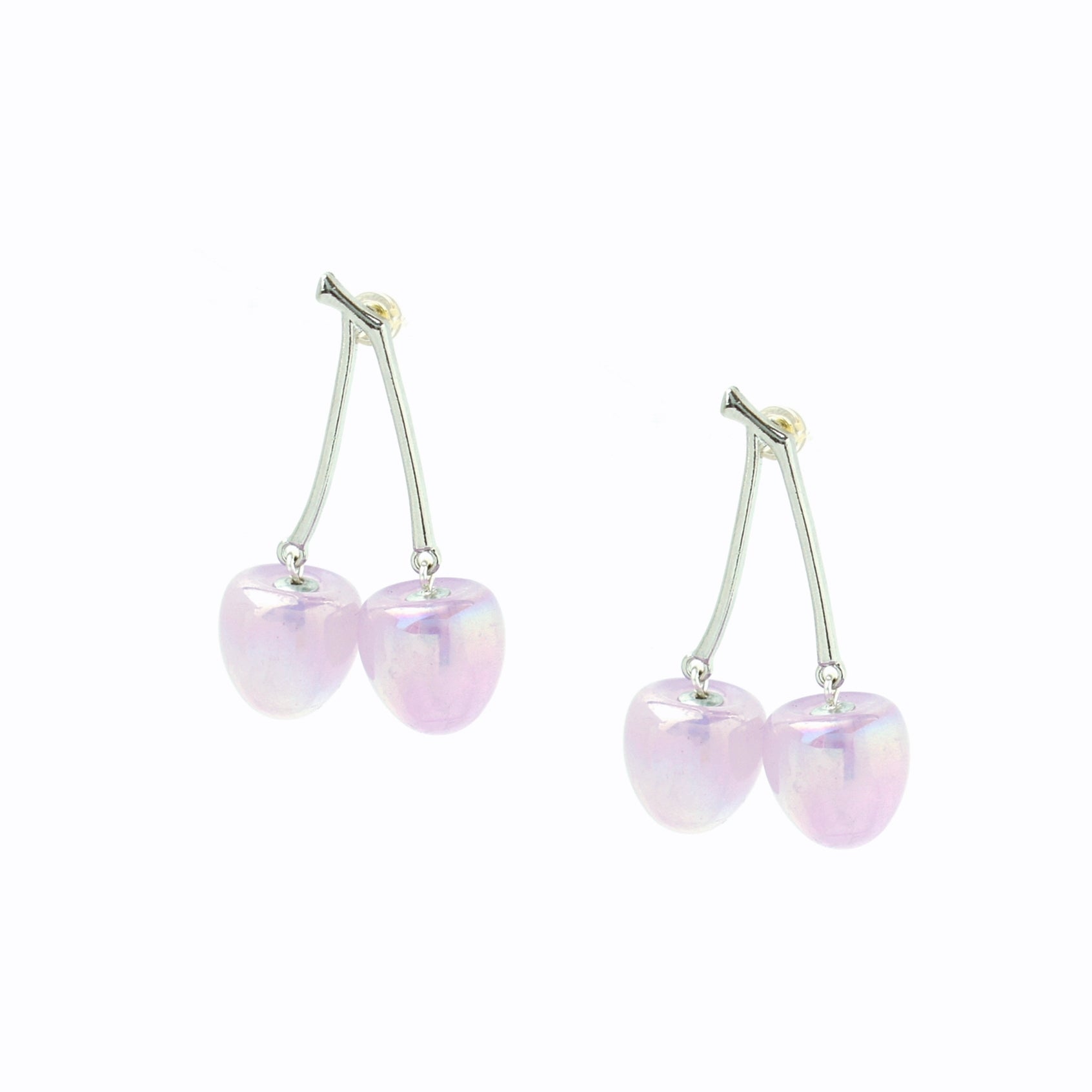 Double Cherry Silver Stem Earrings