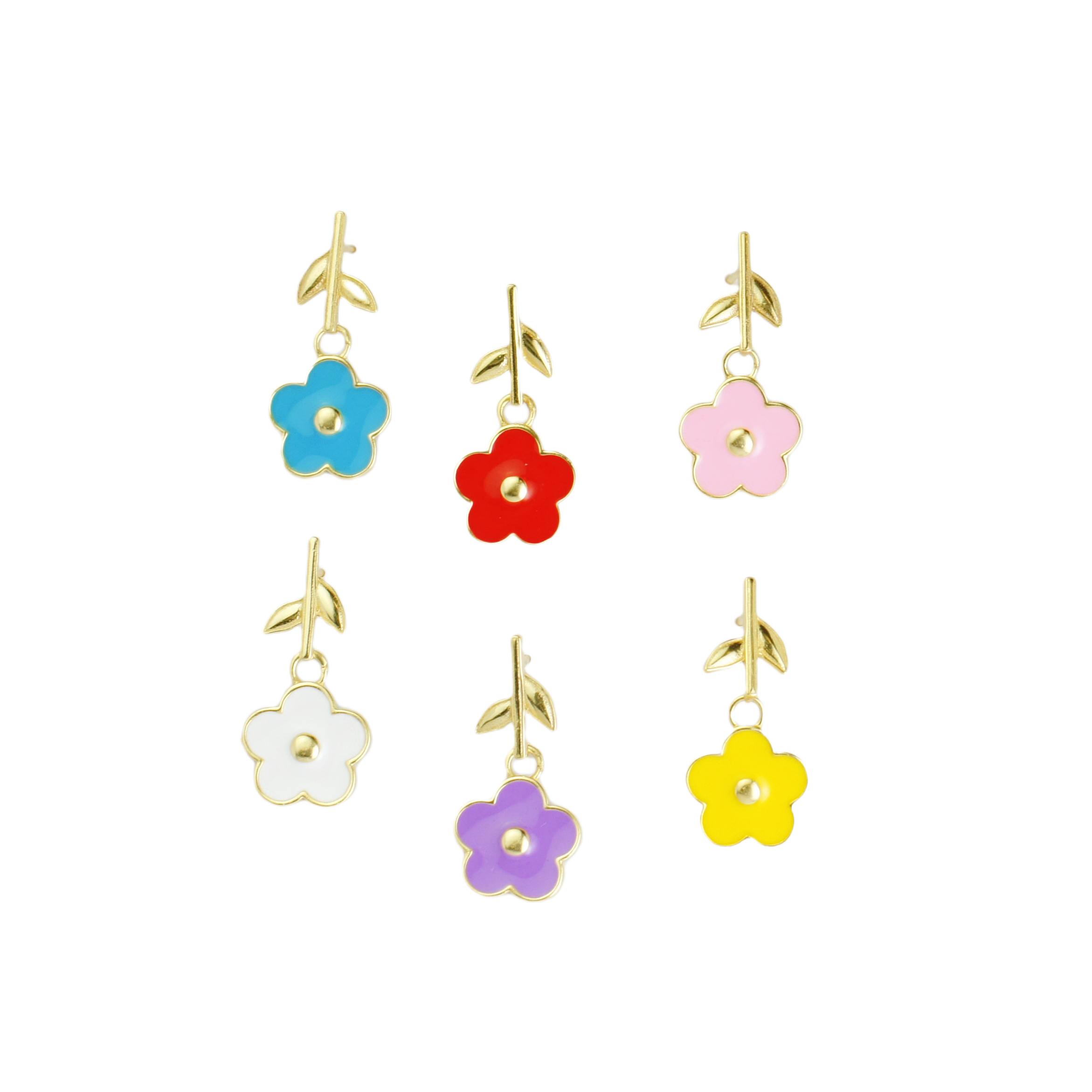 Flower Power Enamel Flower Drop Earrings with Gold Vermeil Stem Studs