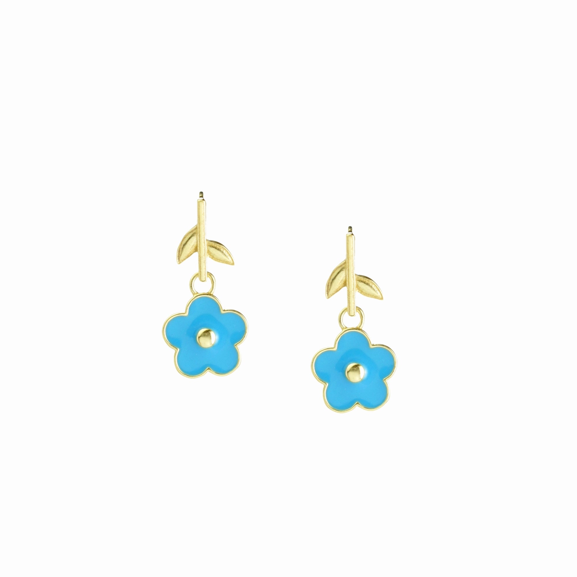 Flower Power Enamel Flower Drop Earrings with Gold Vermeil Stem Studs