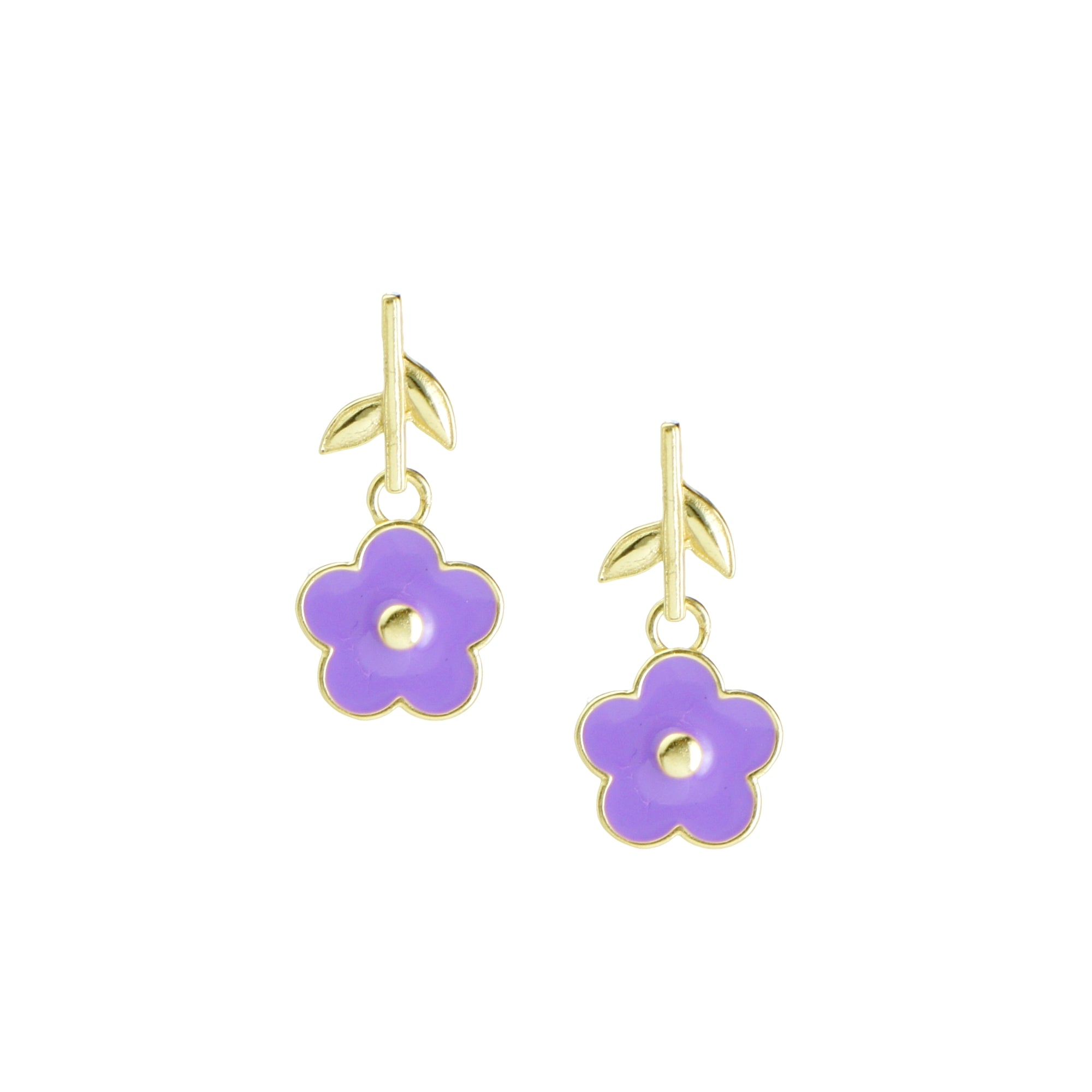 Flower Power Enamel Flower Drop Earrings with Gold Vermeil Stem Studs