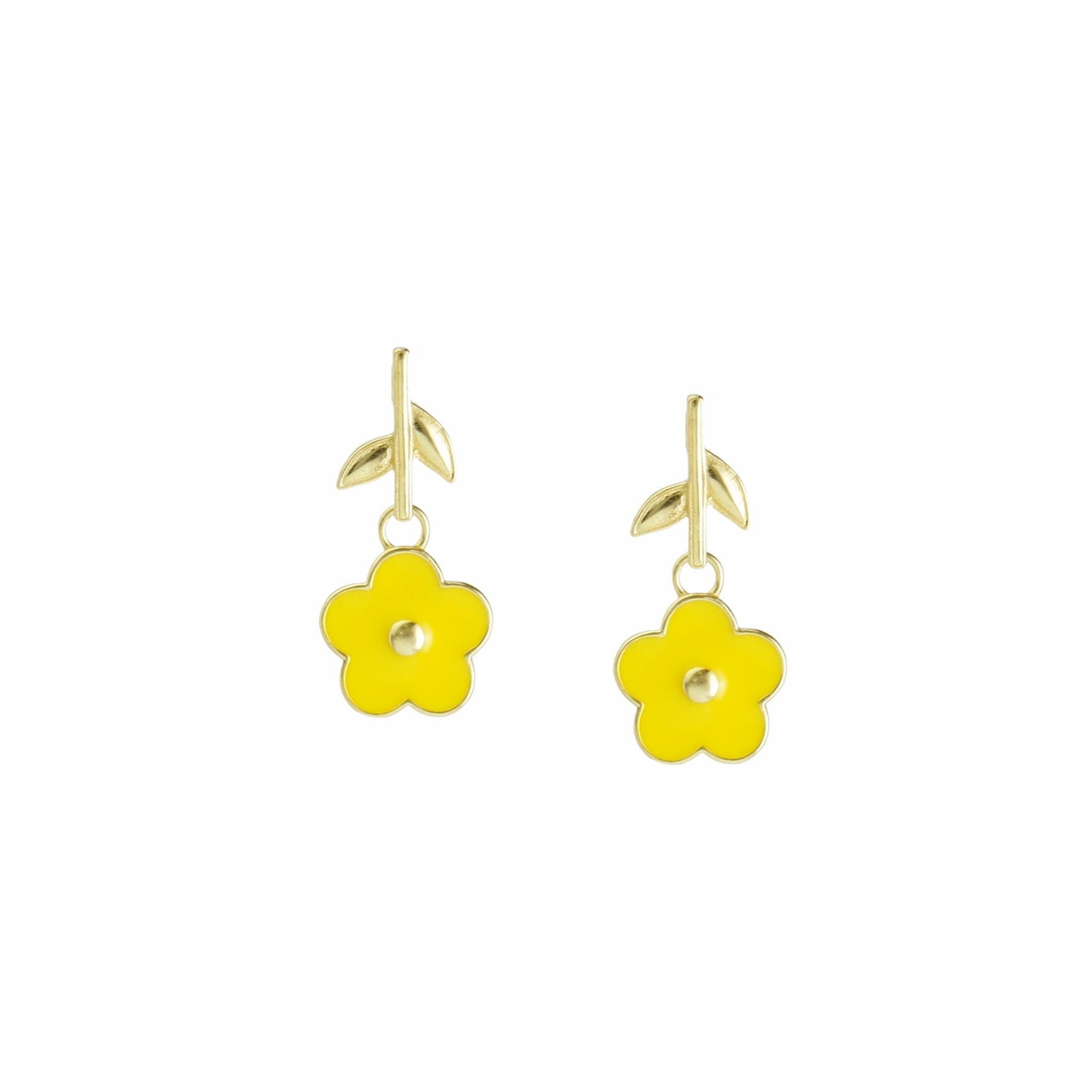 Flower Power Enamel Flower Drop Earrings with Gold Vermeil Stem Studs