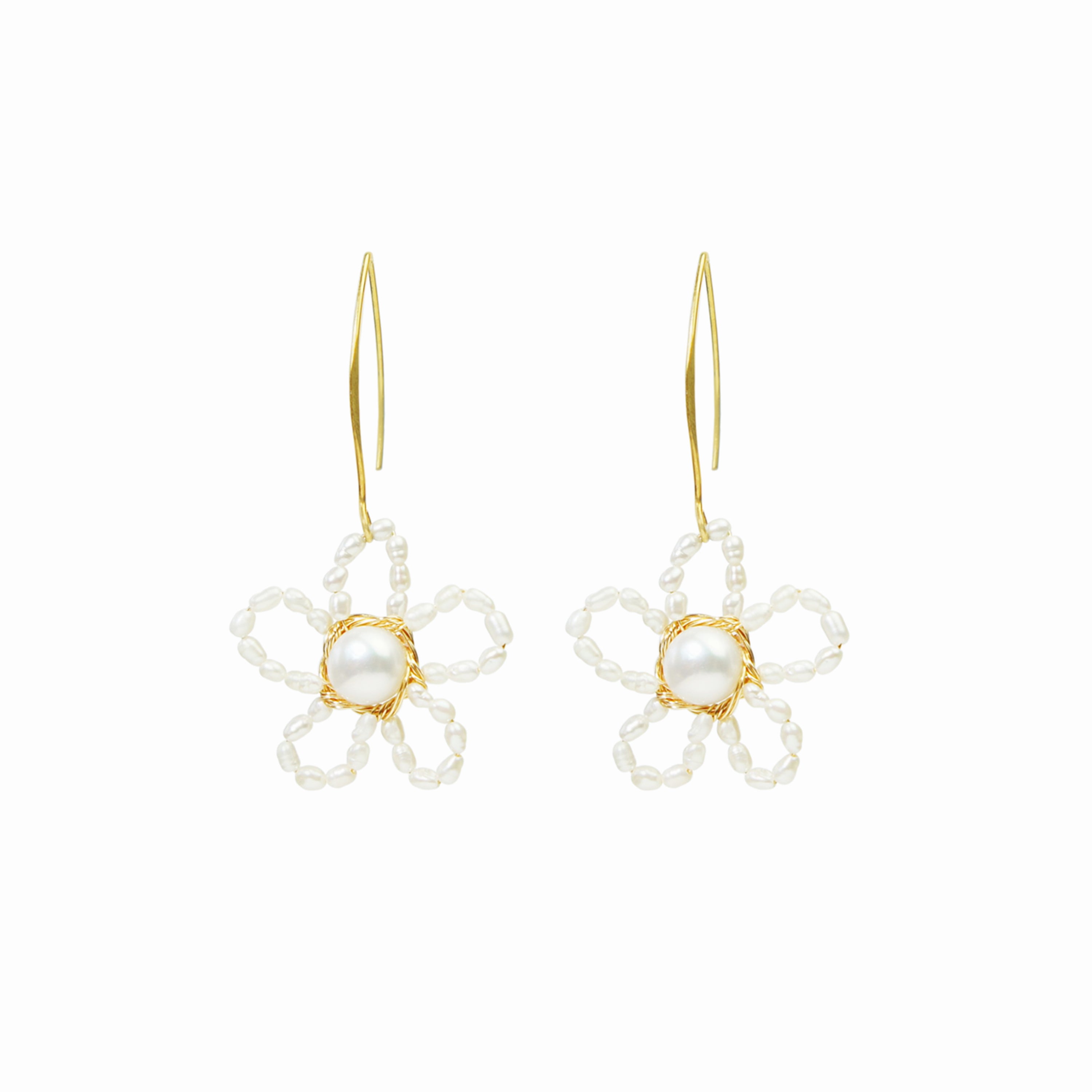 Flower Power Freshwater Pearl Drop Earrings, 18k Gold Vermeil