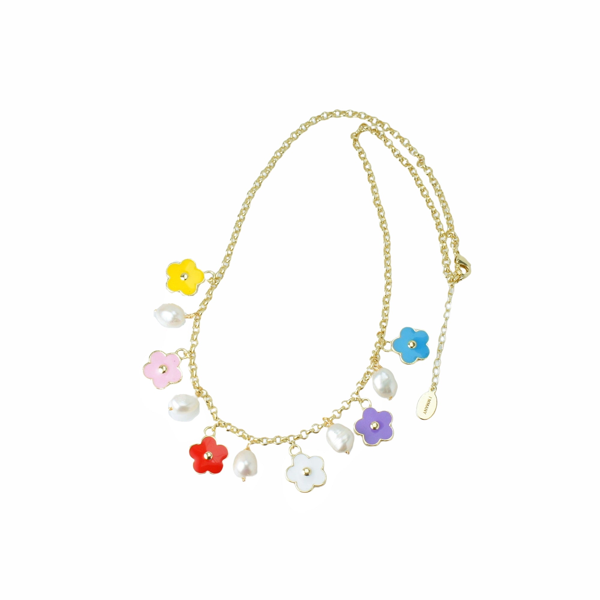 Flower Power Chain Necklace with Enamel Flower Charms