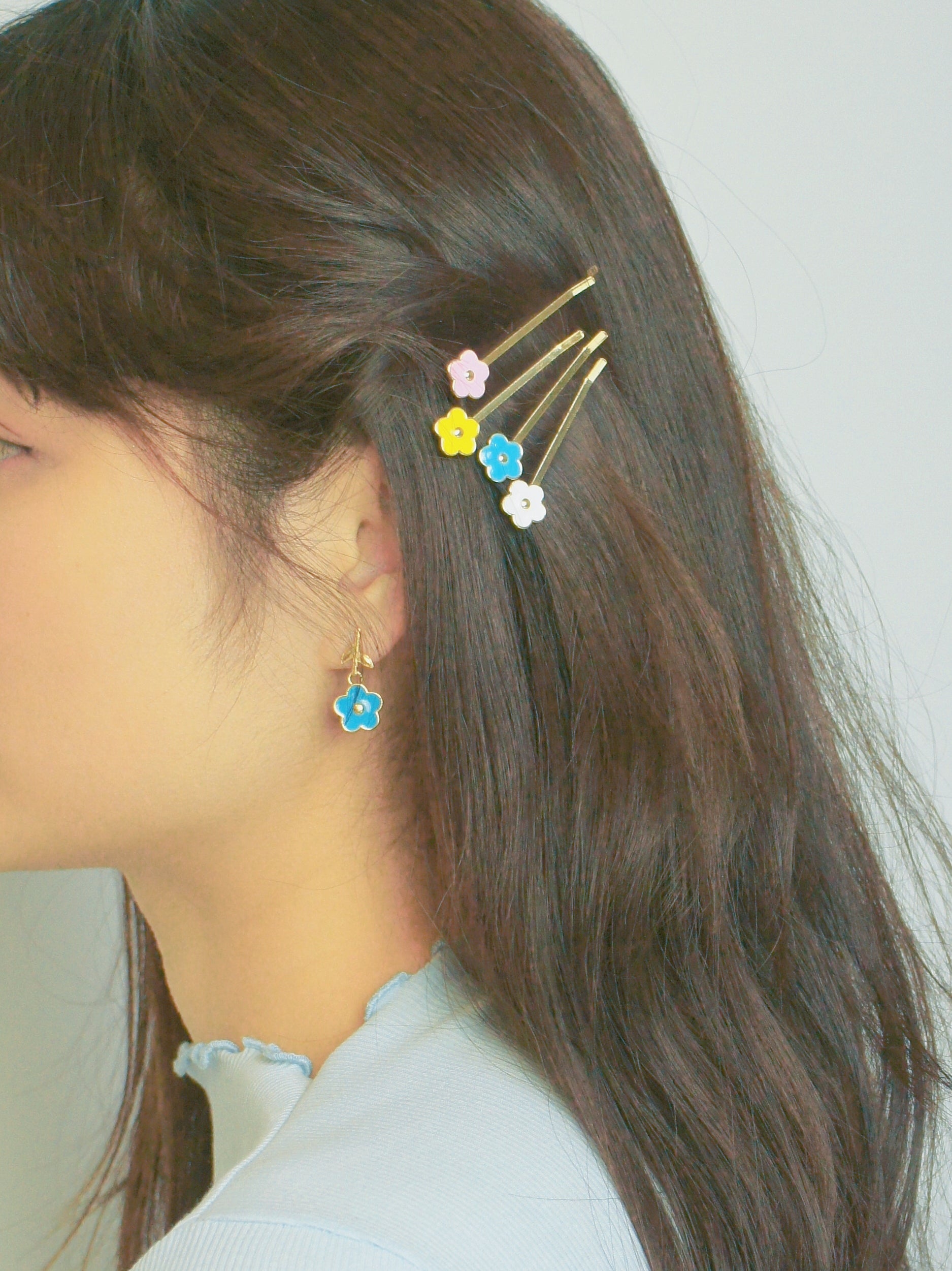 Flower Power Enamel Flower Drop Earrings with Gold Vermeil Stem Studs