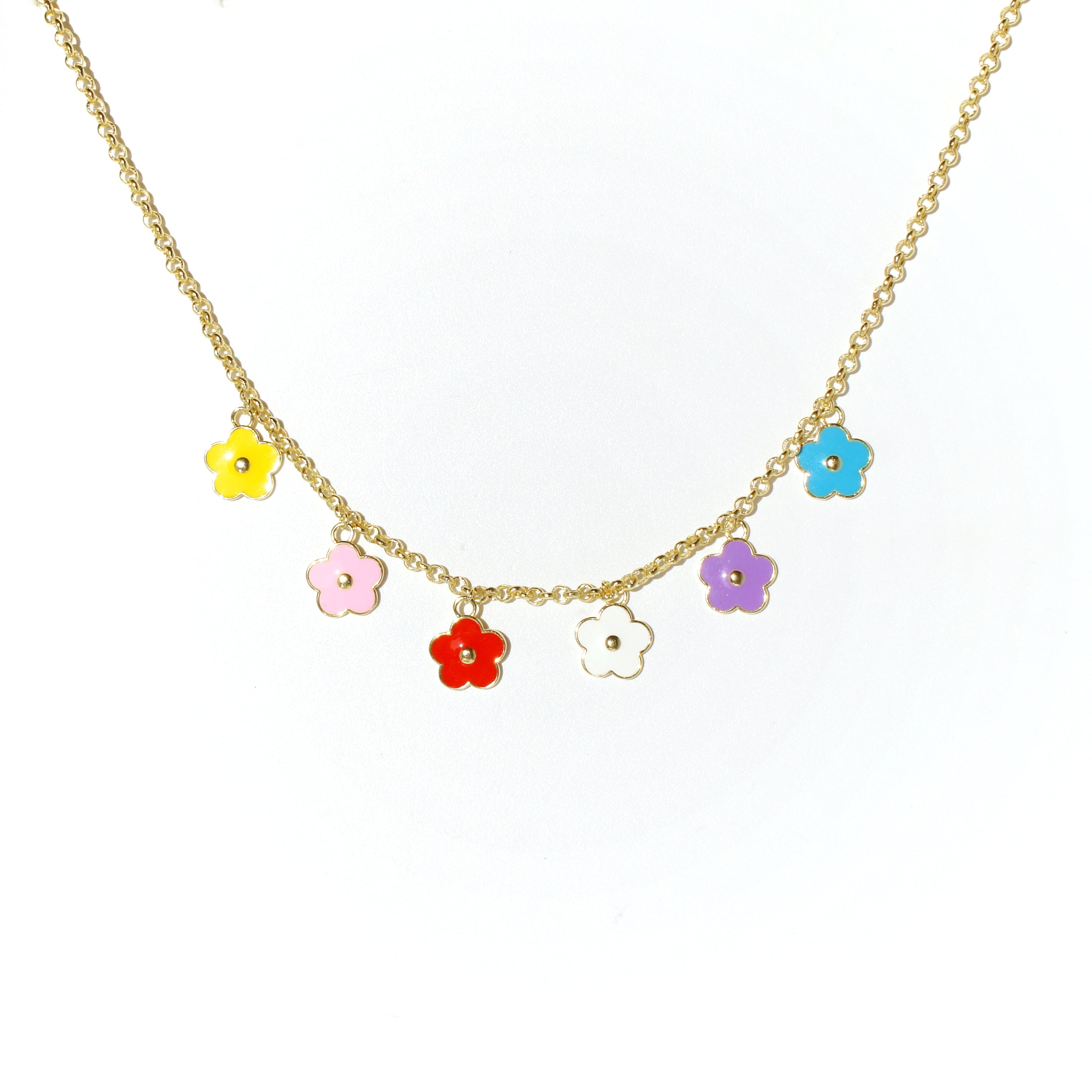 Flower Power Chain Necklace with Enamel Flower Charms