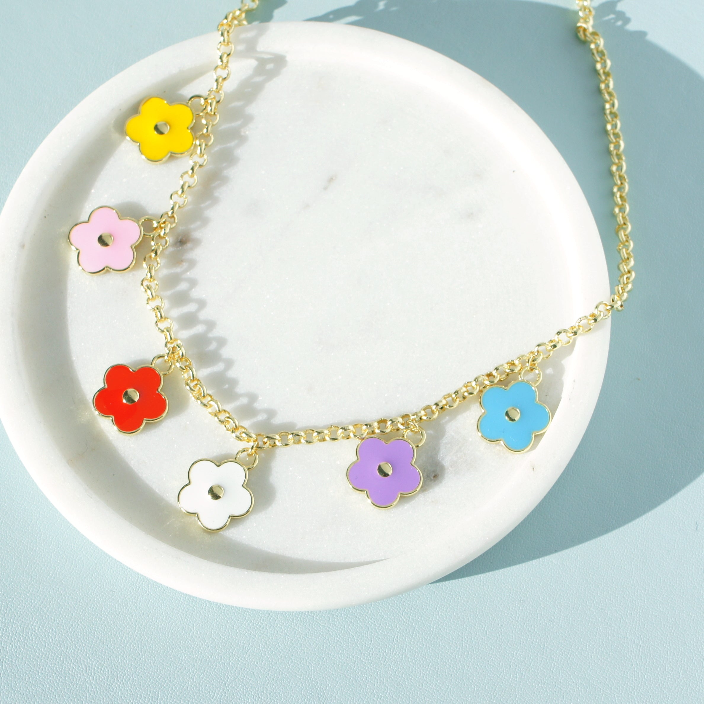 Flower Power Chain Bracelet with Enamel Flower Charms