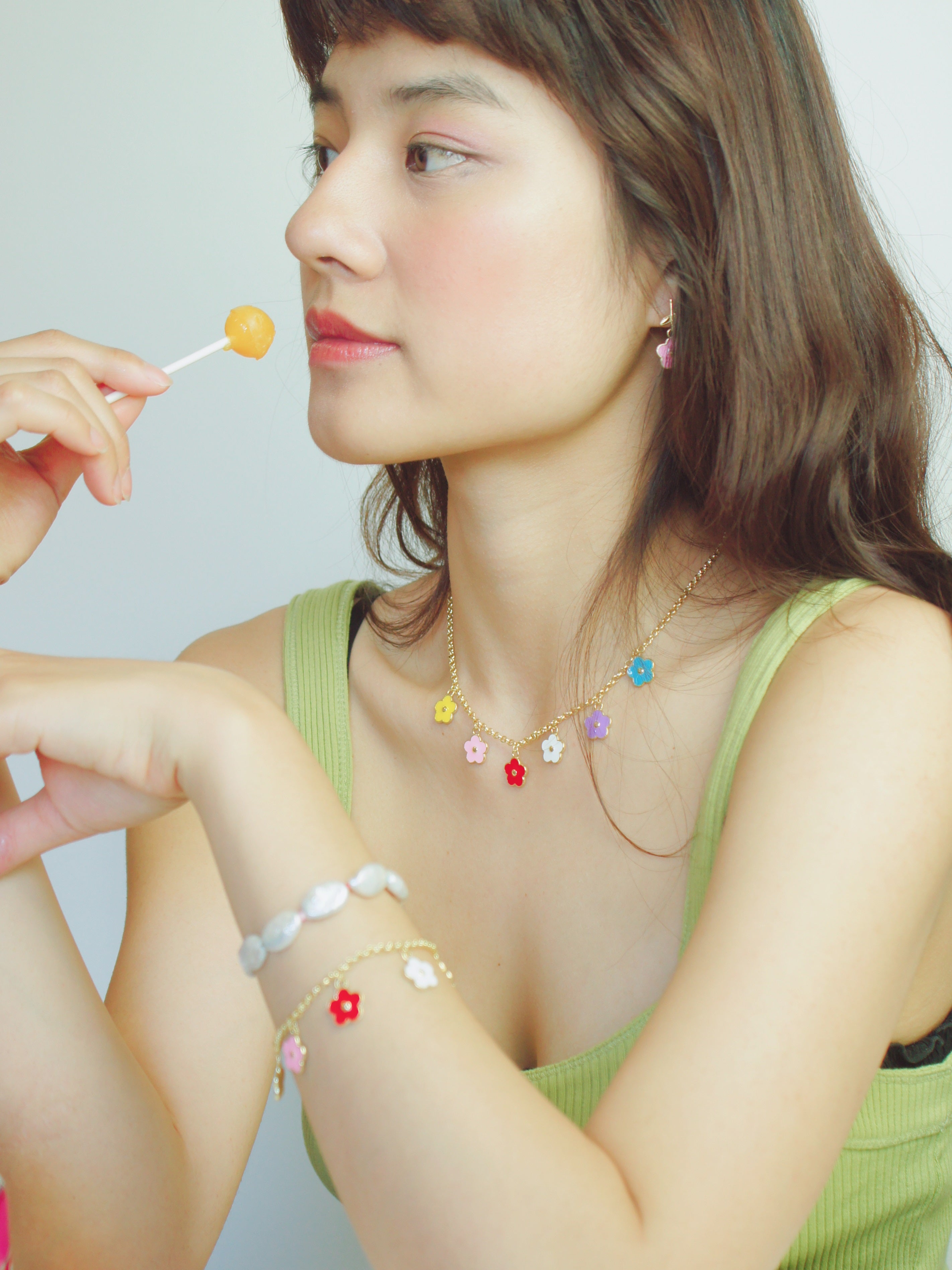 Flower Power Chain Necklace with Enamel Flower Charms