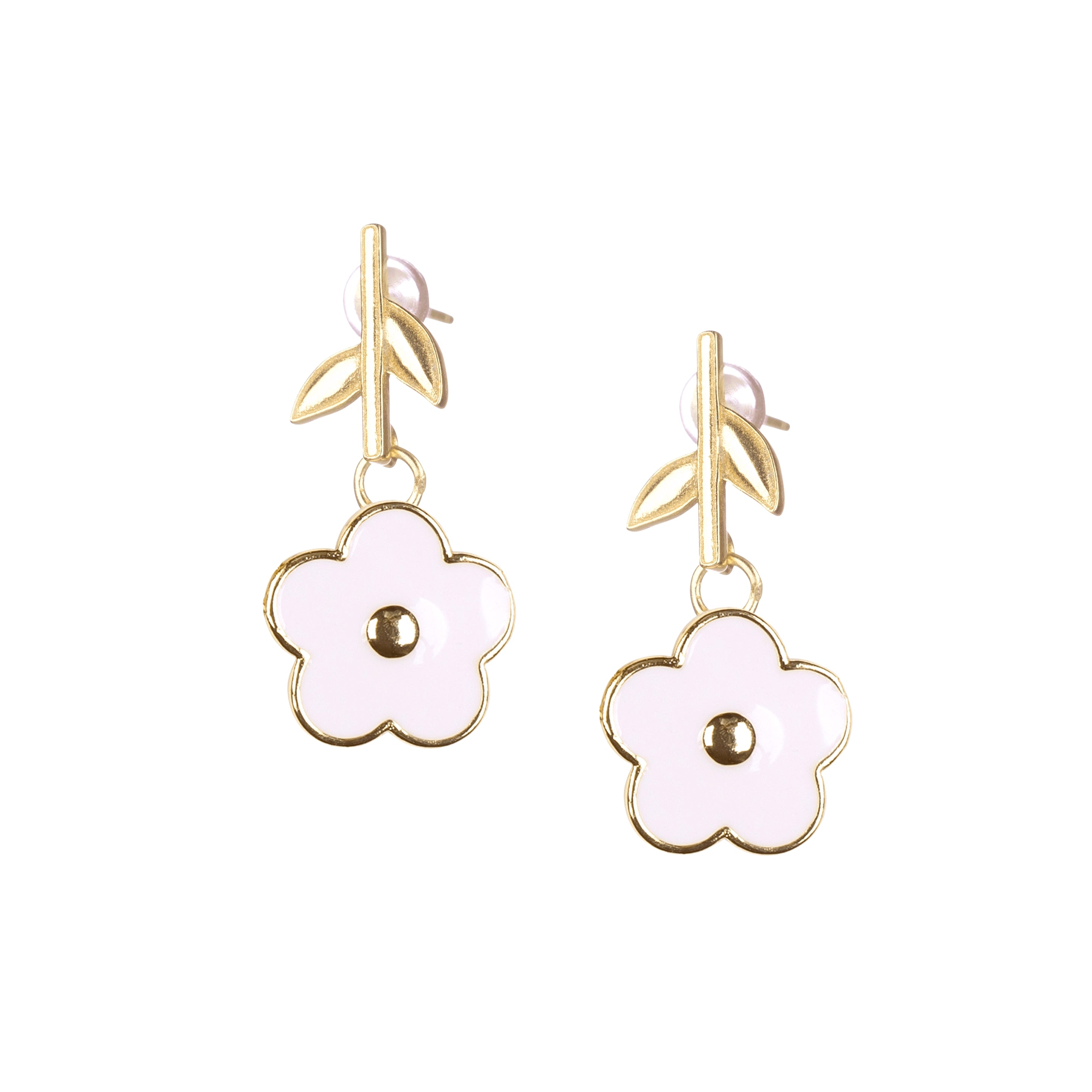 Flower Power Enamel Flower Drop Earrings with Gold Vermeil Stem Studs