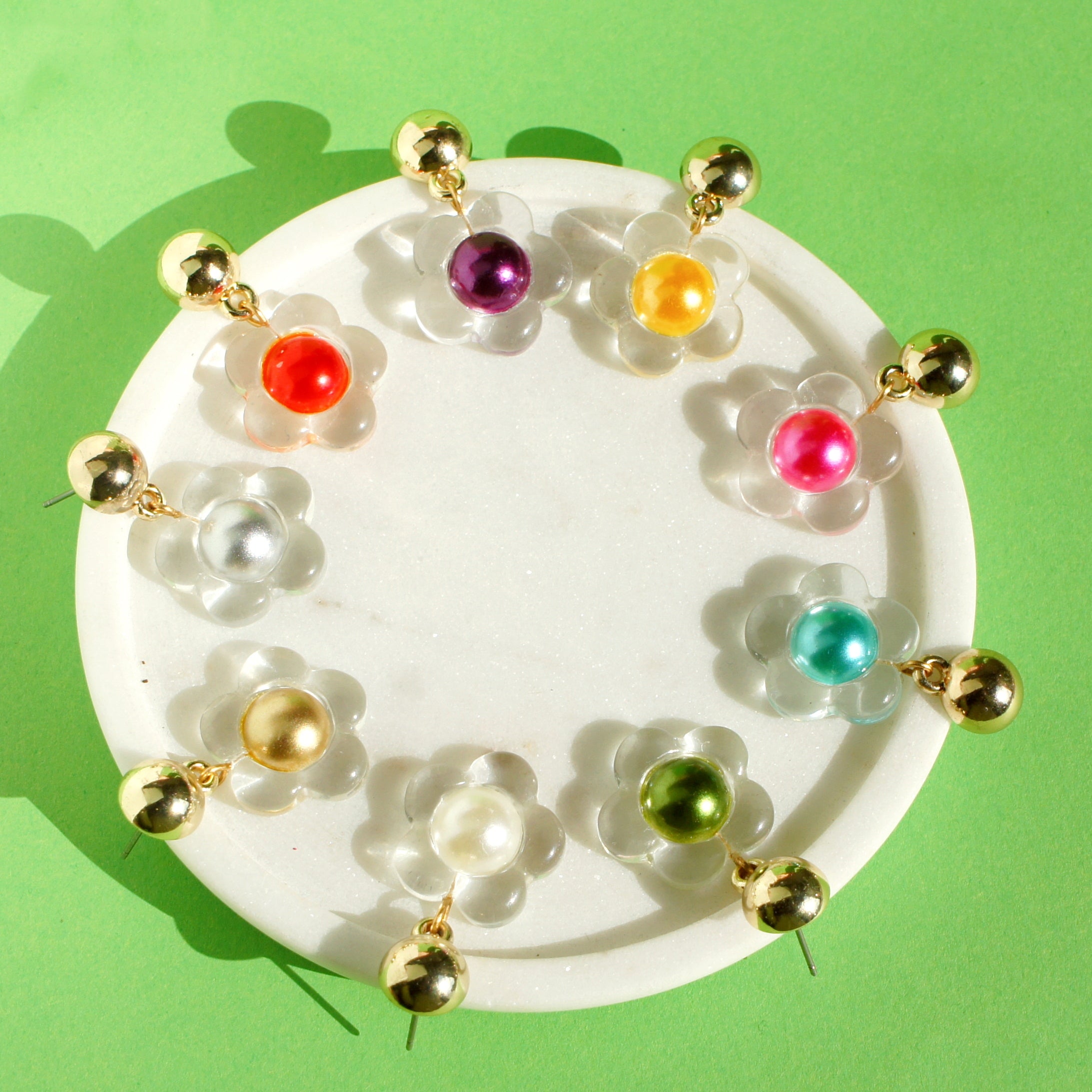 Flower Power Drop Earrings with Golden Studs