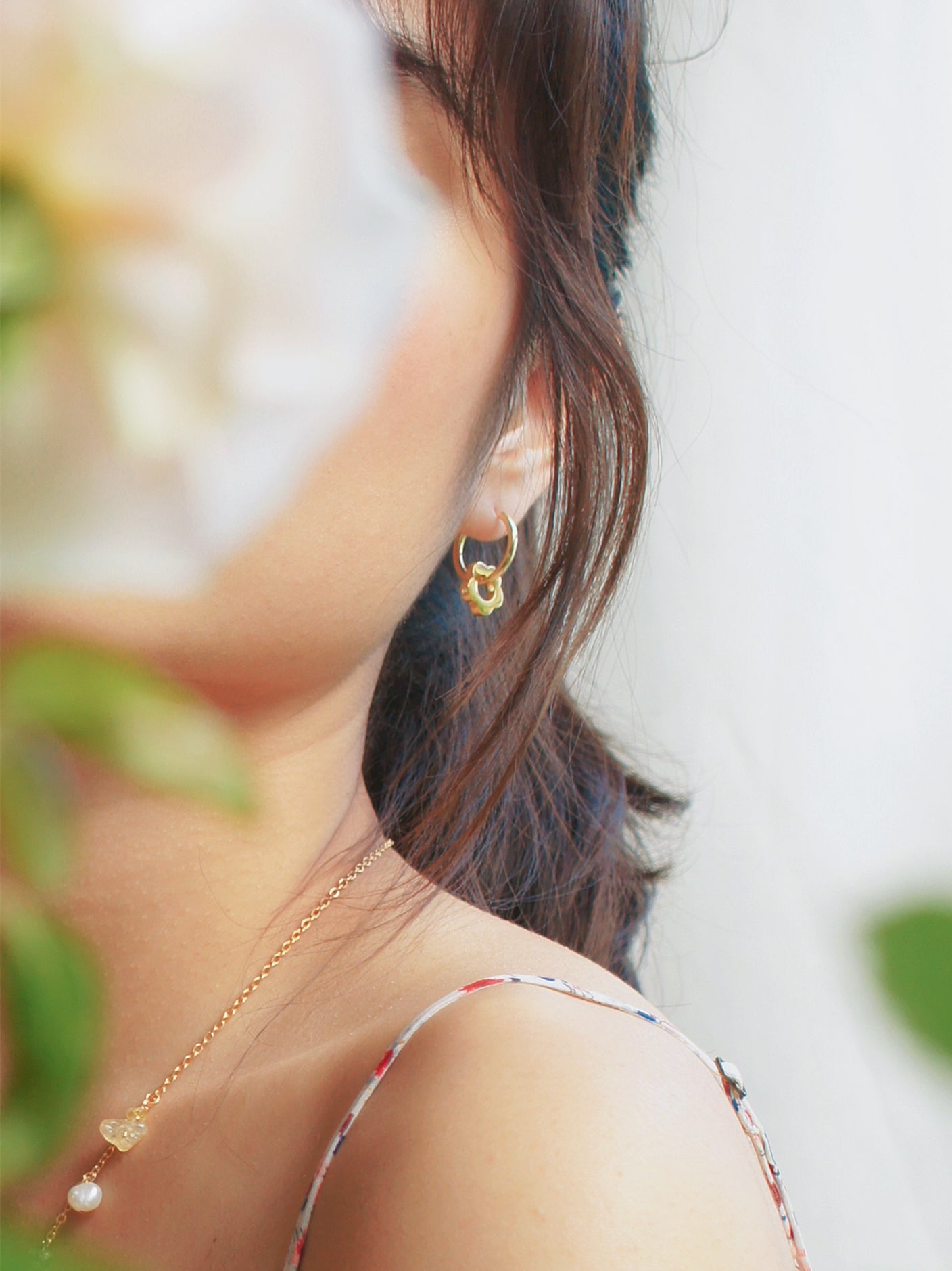 Flower Power Detachable Charm Hoop Earrings, Gold Vermeil