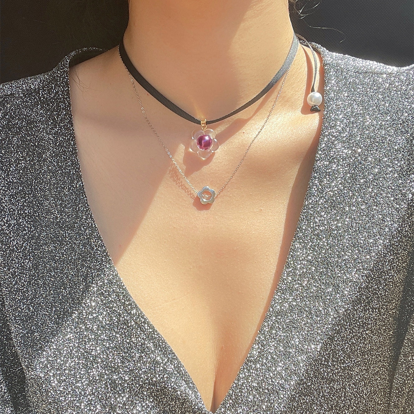 Flower Power Ribbon Choker Necklace