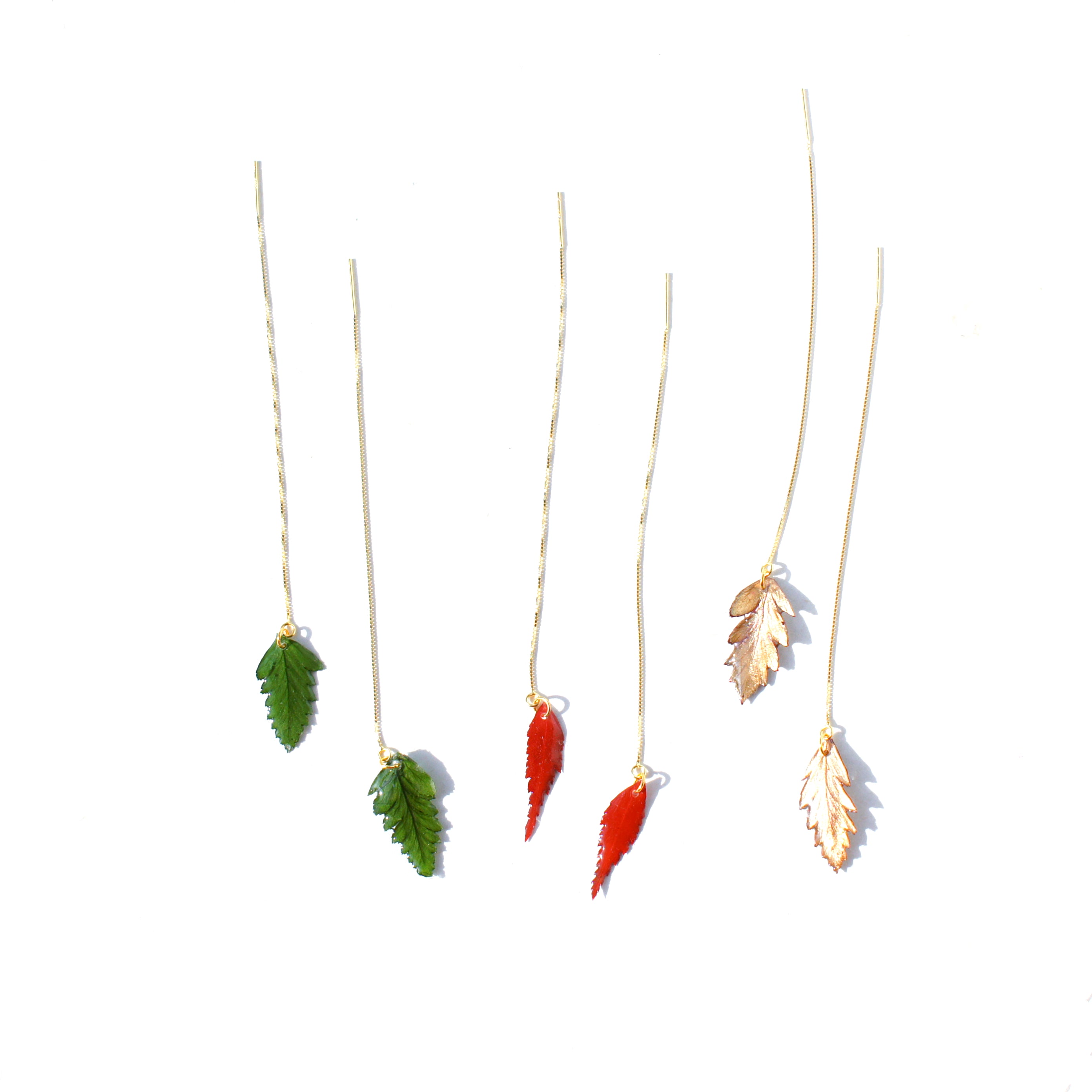 *REAL LEAVES* Be-leaf Leaf Drop 18k Gold Vermeil Threader Earrings
