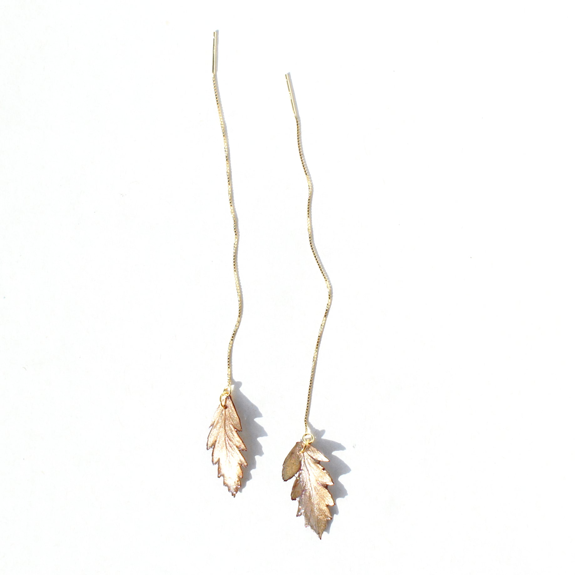 *REAL LEAVES* Be-leaf Leaf Drop 18k Gold Vermeil Threader Earring(s)