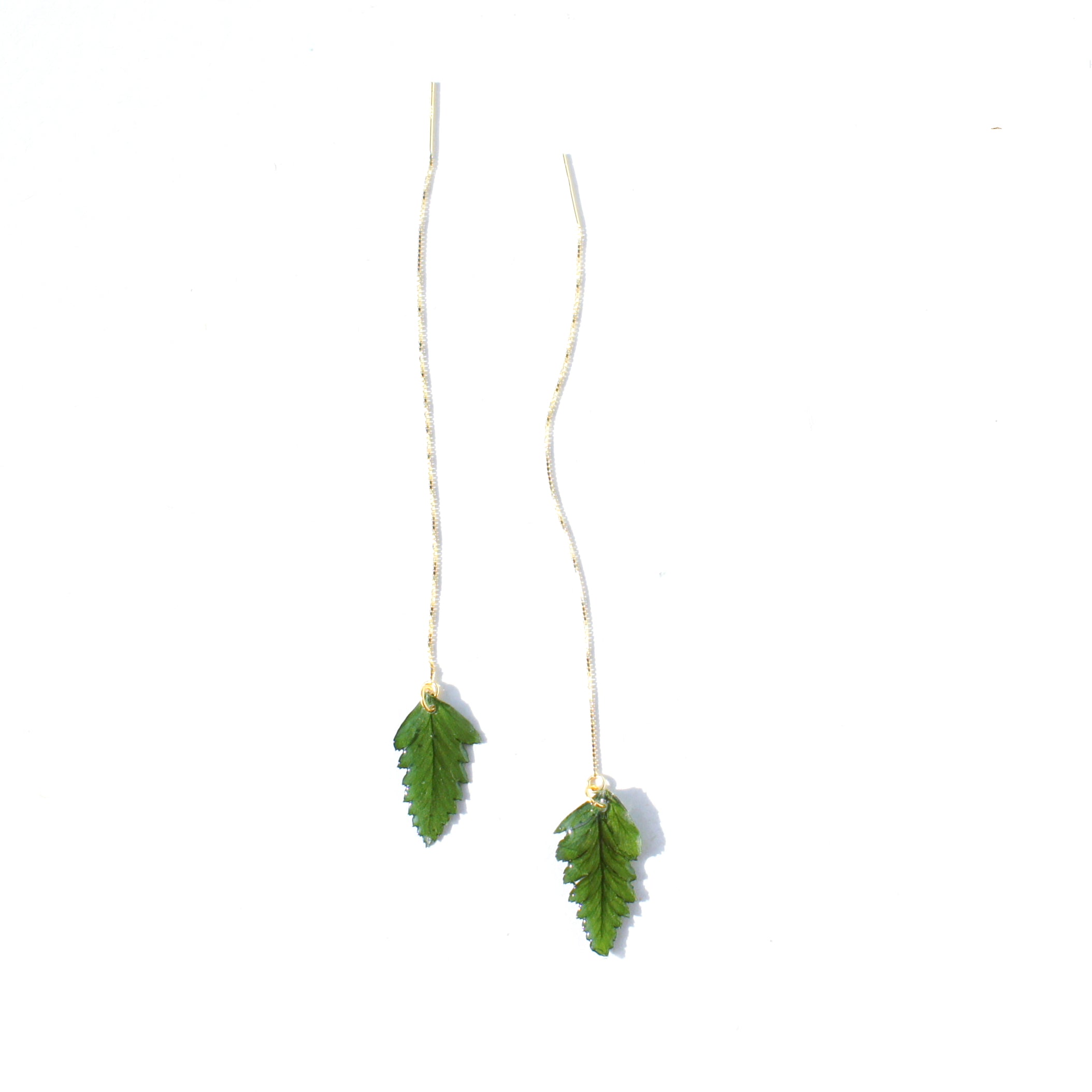 *REAL LEAVES* Be-leaf Leaf Drop 18k Gold Vermeil Threader Earrings