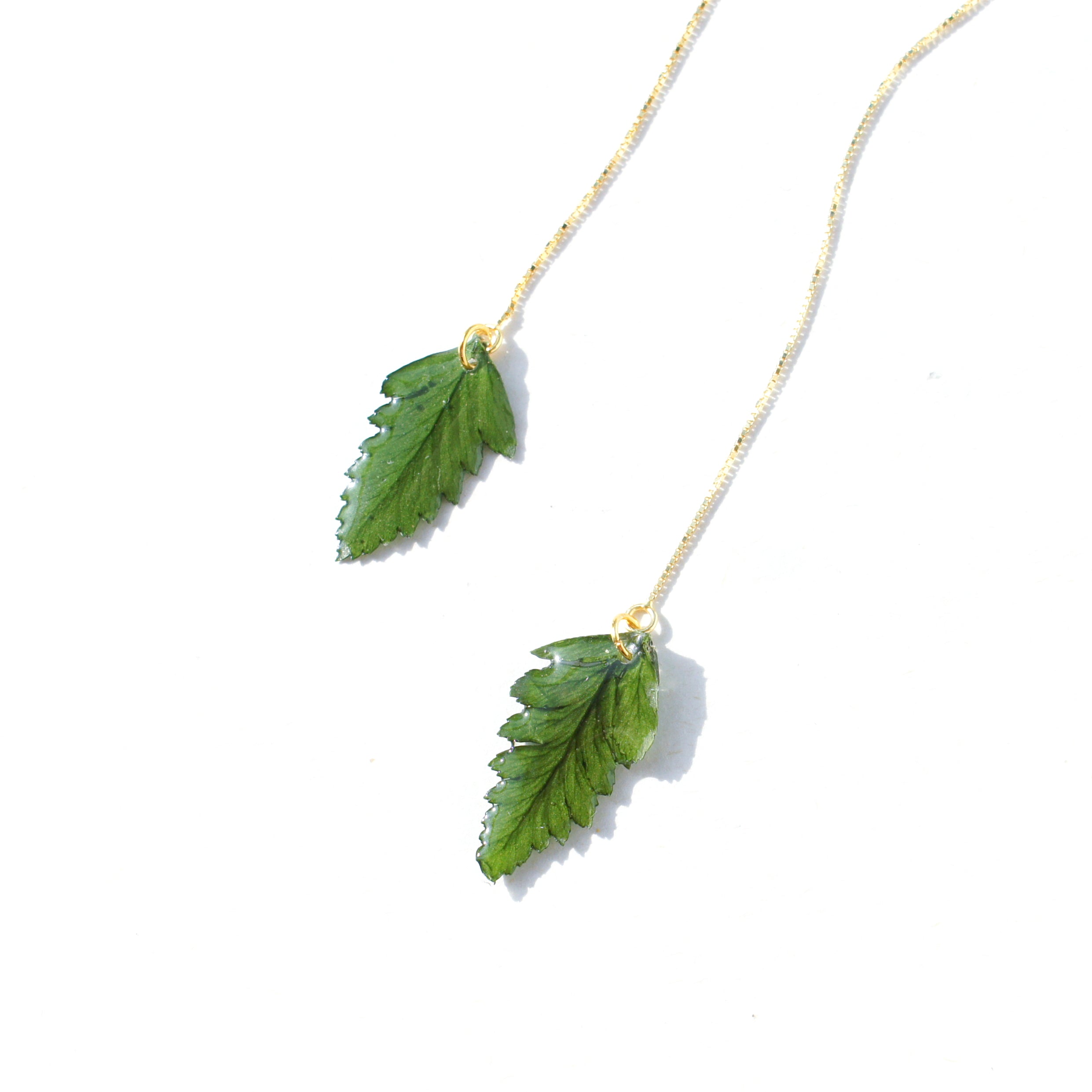 *REAL LEAVES* Be-leaf Leaf Drop 18k Gold Vermeil Threader Earrings