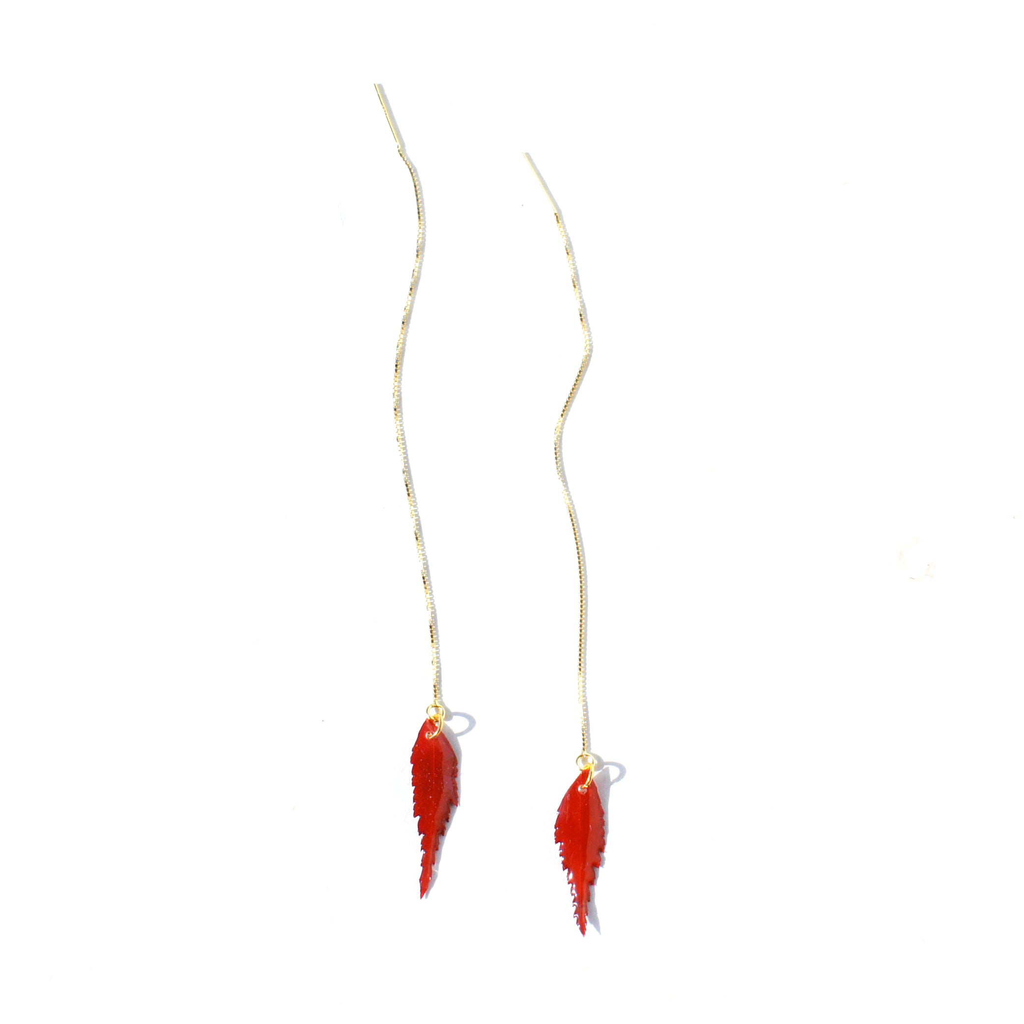 *REAL LEAVES* Be-leaf Leaf Drop 18k Gold Vermeil Threader Earrings